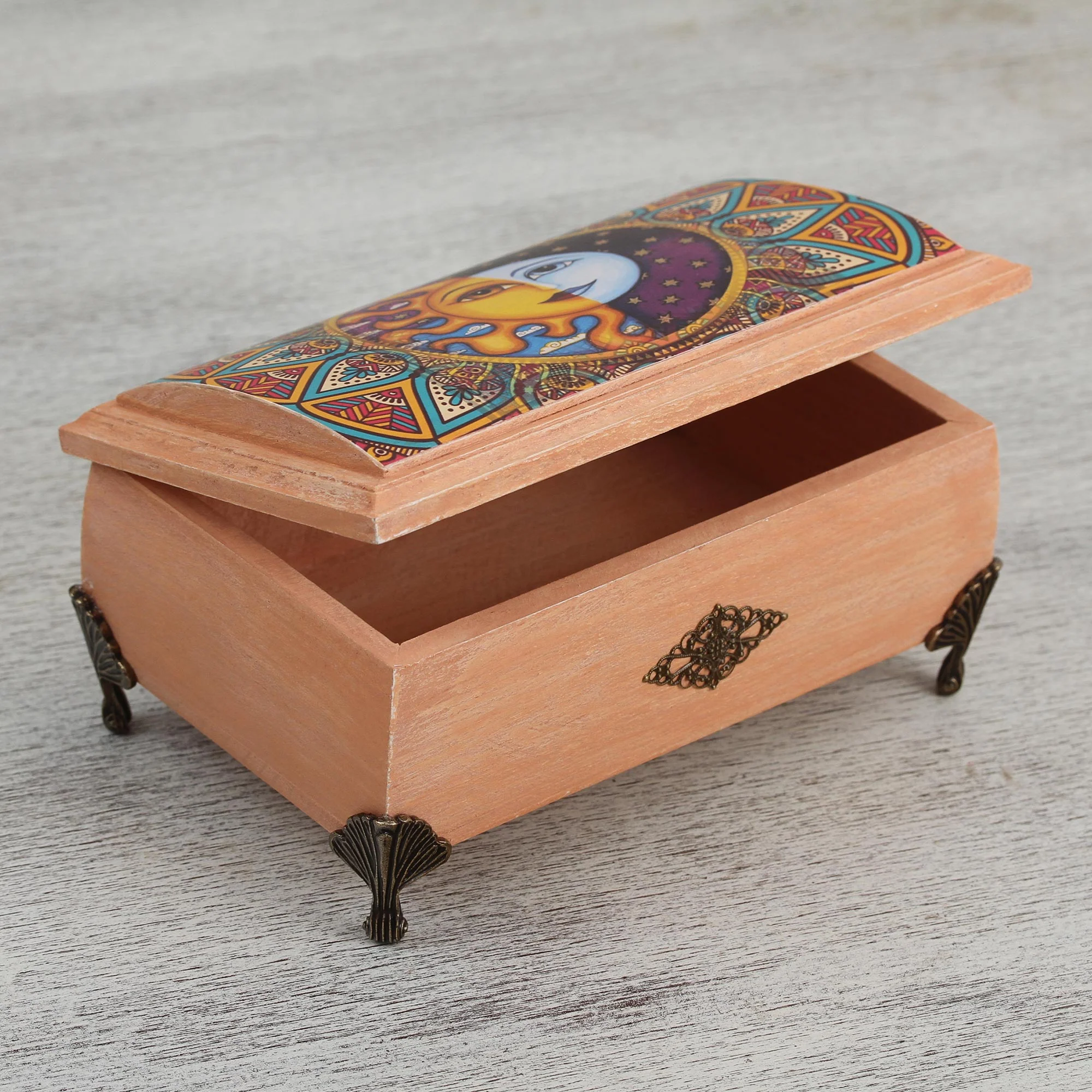 Life is Good Sun and Moon Decoupage Wood Decorative Box from Mexico - Image 3