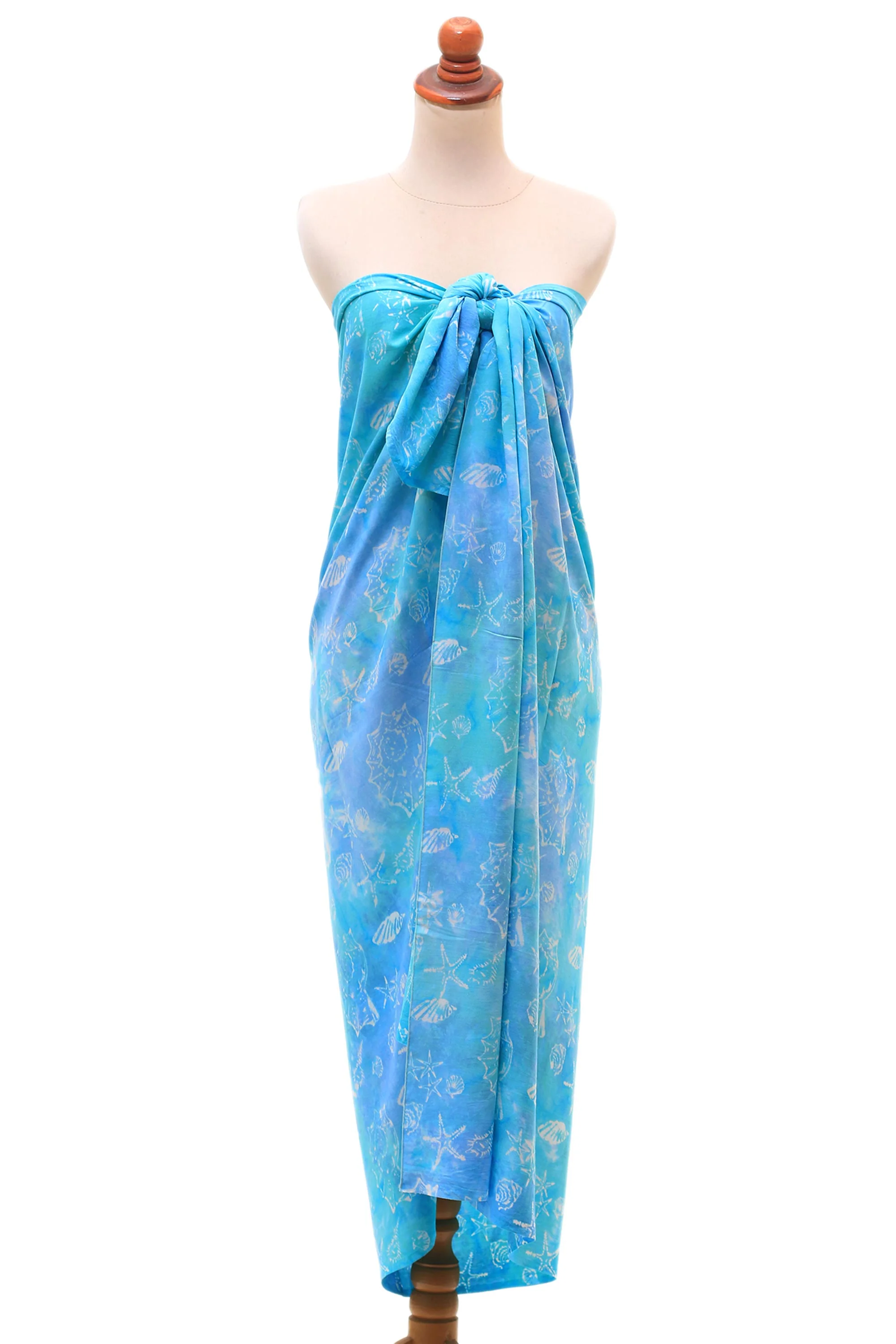 Life Underwater Oceanic Hand-Stamped Batik Rayon Sarong from Bali - Image 2