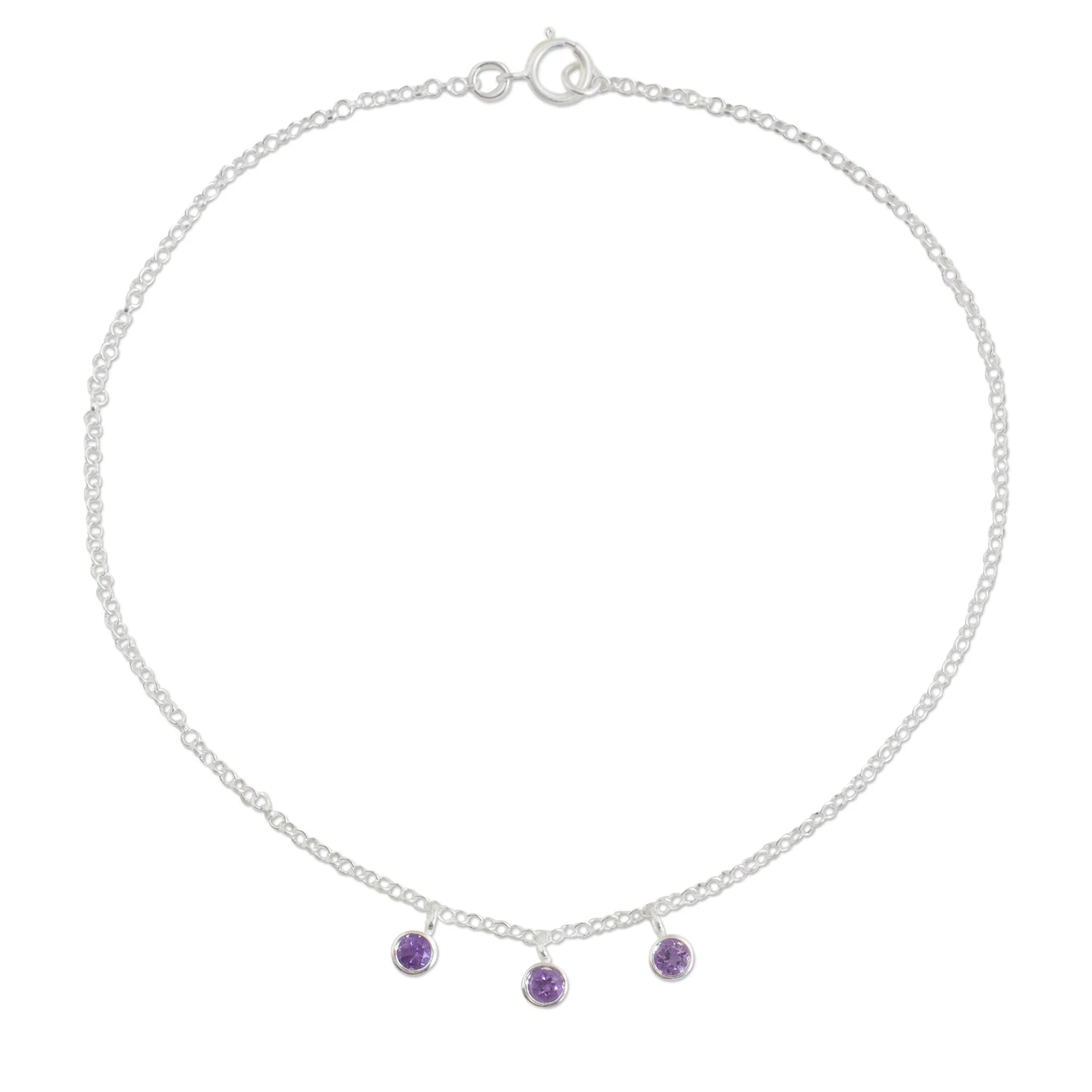 Light Amethyst Silver Charm Anklet - Image 2