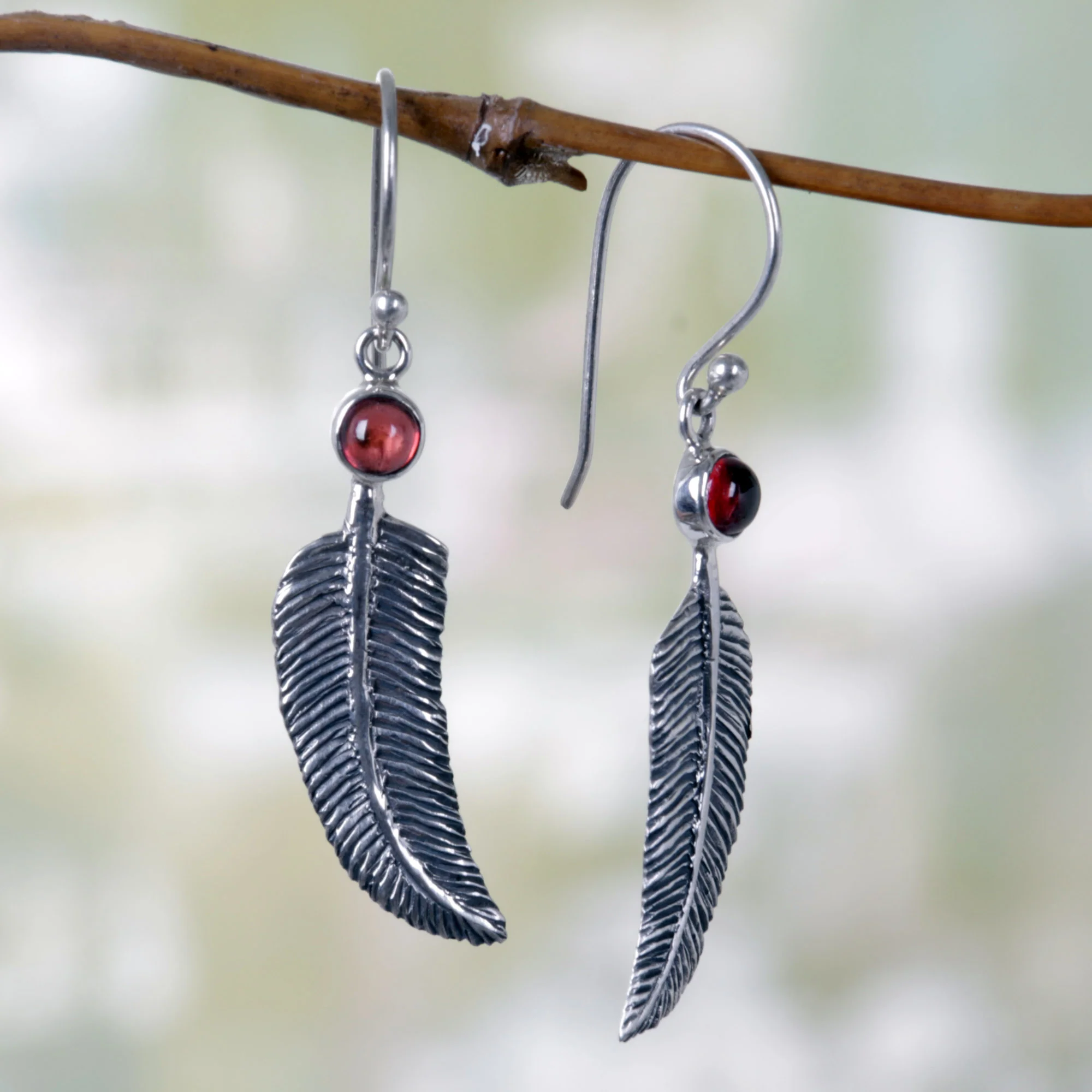 Light as a Feather Garnet & Silver Earrings - Image 3