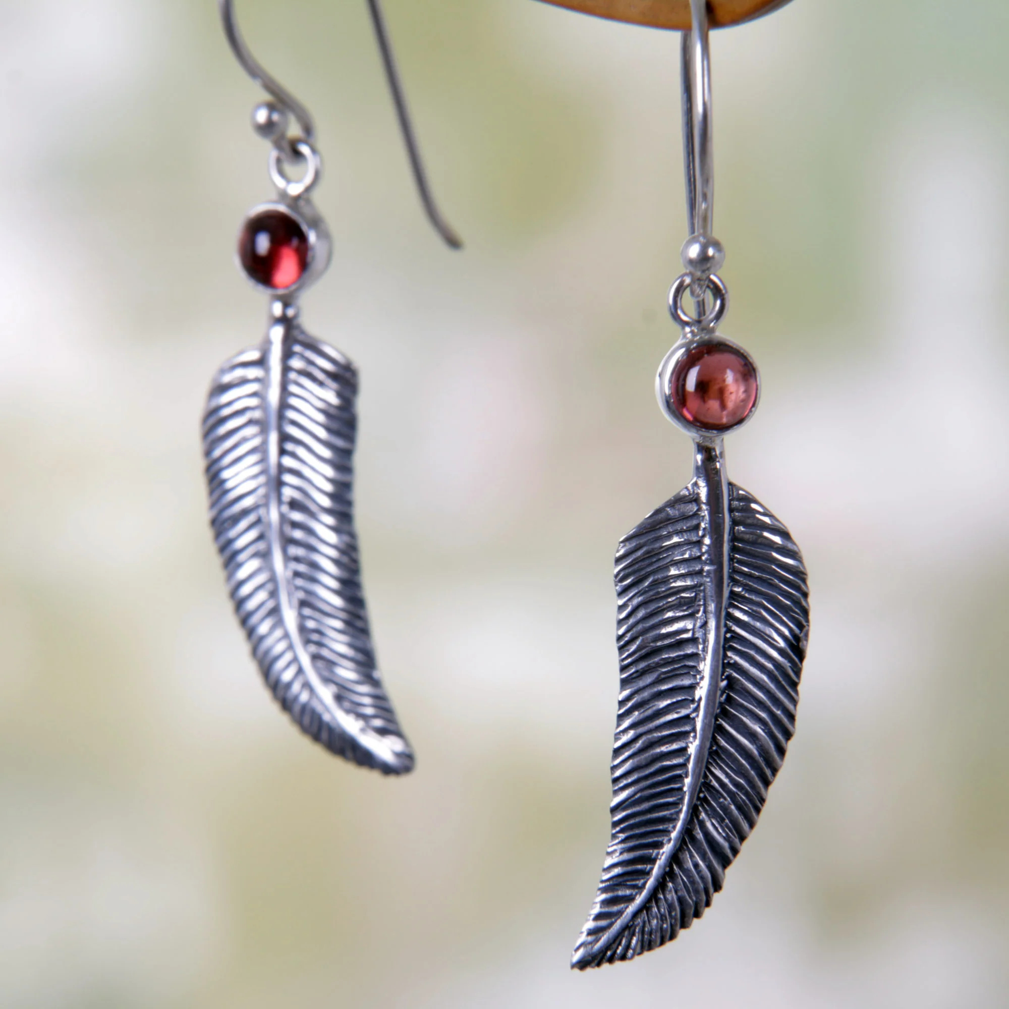 Light as a Feather Garnet & Silver Earrings - Image 4