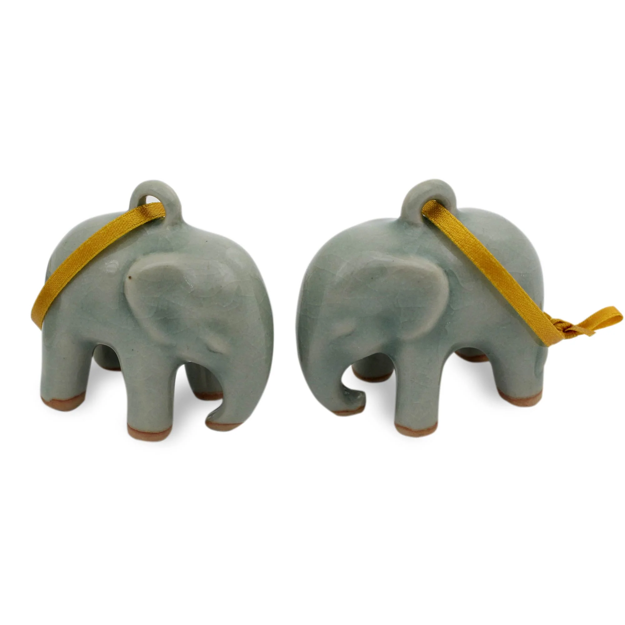 Light Blue Elephant Crackled Green Celadon Ceramic Ornaments (Pair) - Image 2
