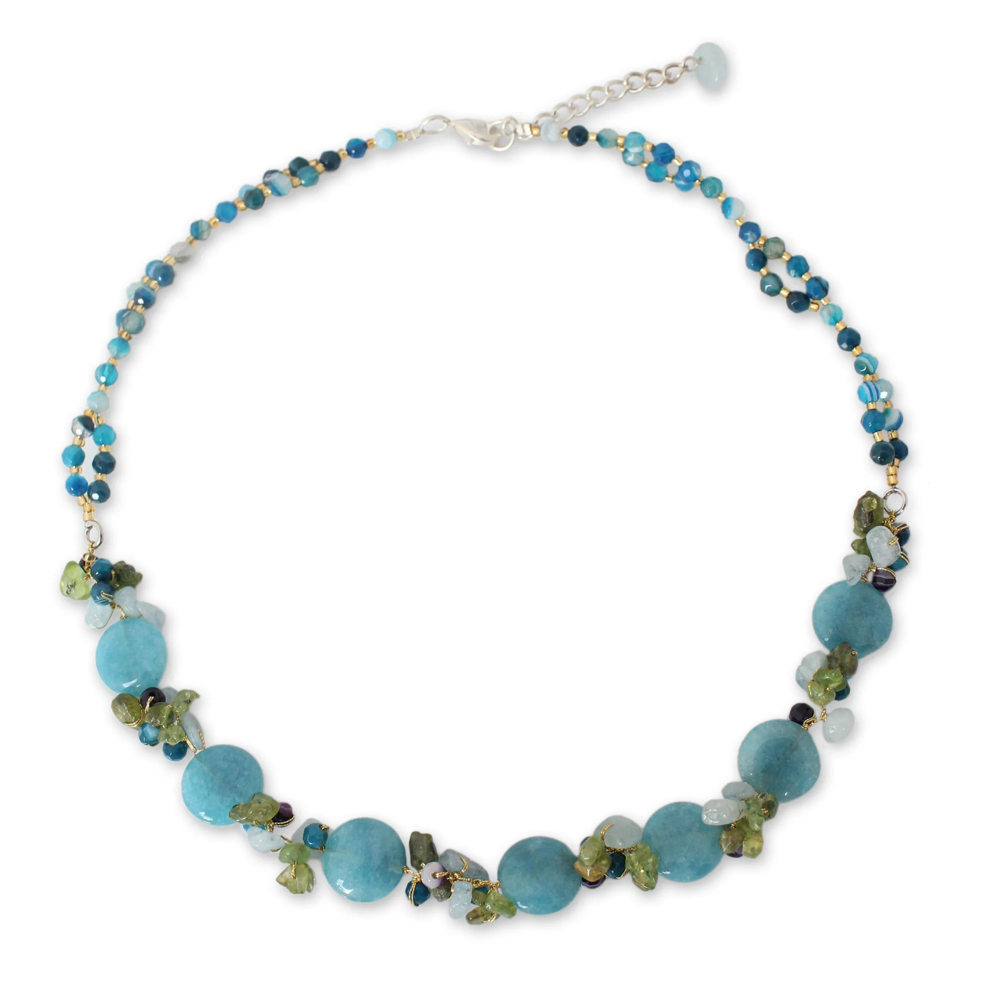 Light Blue Peonies Multi-Gem Beaded Necklace - Image 2