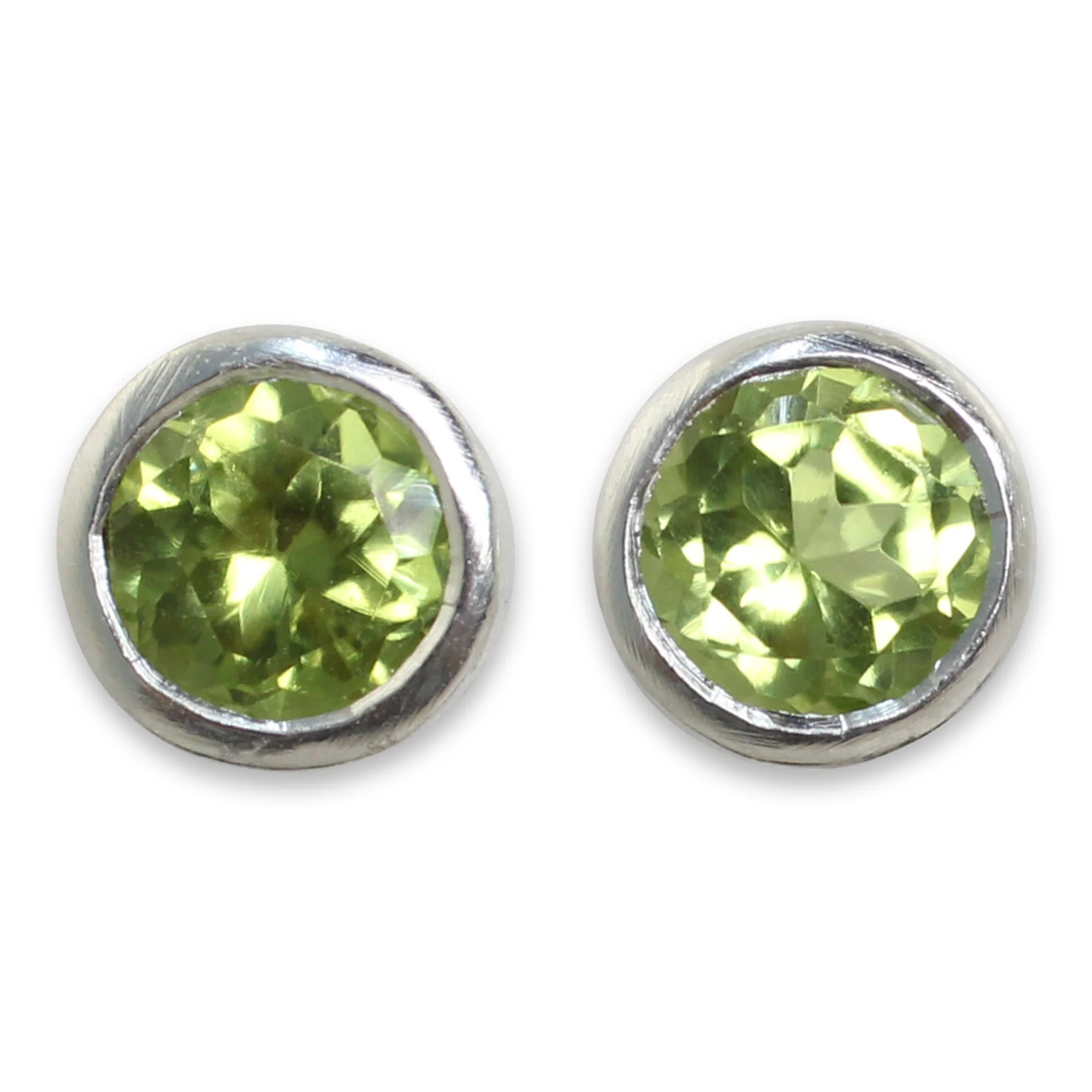 Light Peridot on Brushed Sterling Silver Stud Earrings - Image 3
