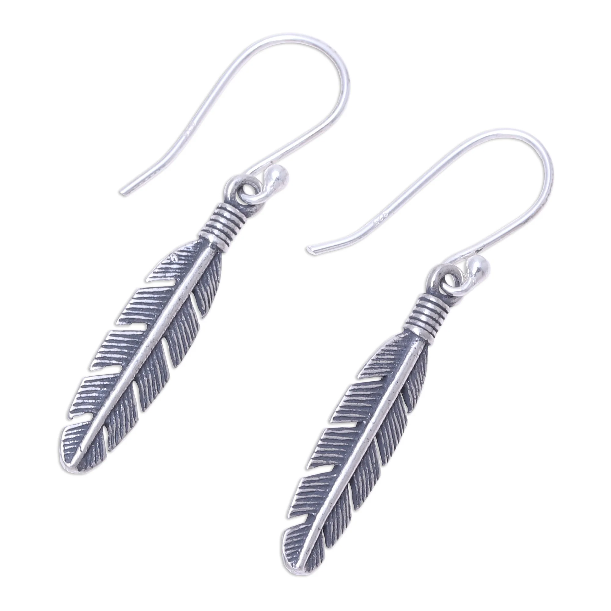 Light Touch Sterling Silver Feather Dangle Earrings from India - Image 4