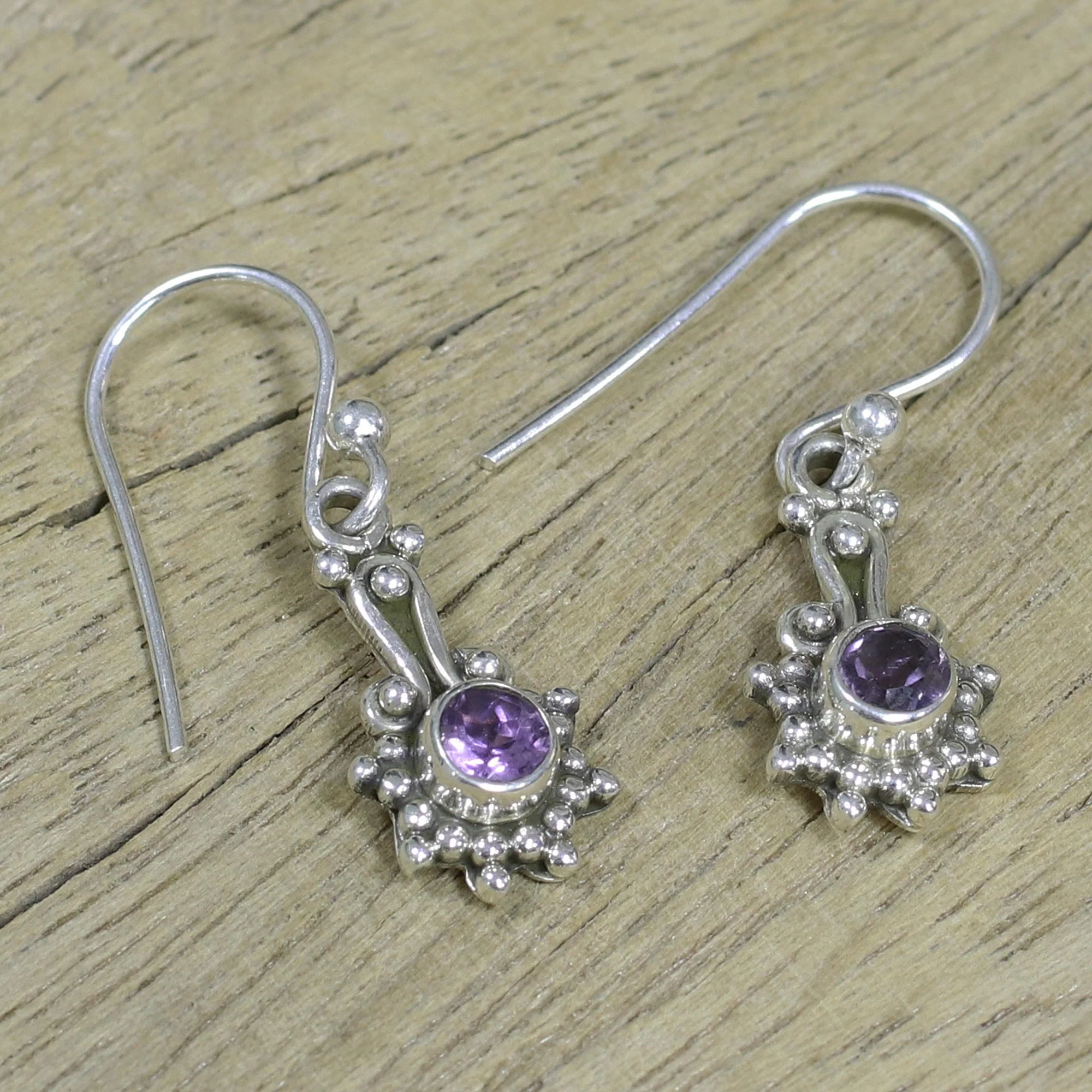 Lilac Dots Amethyst & Silver Dangle Earrings - Image 2