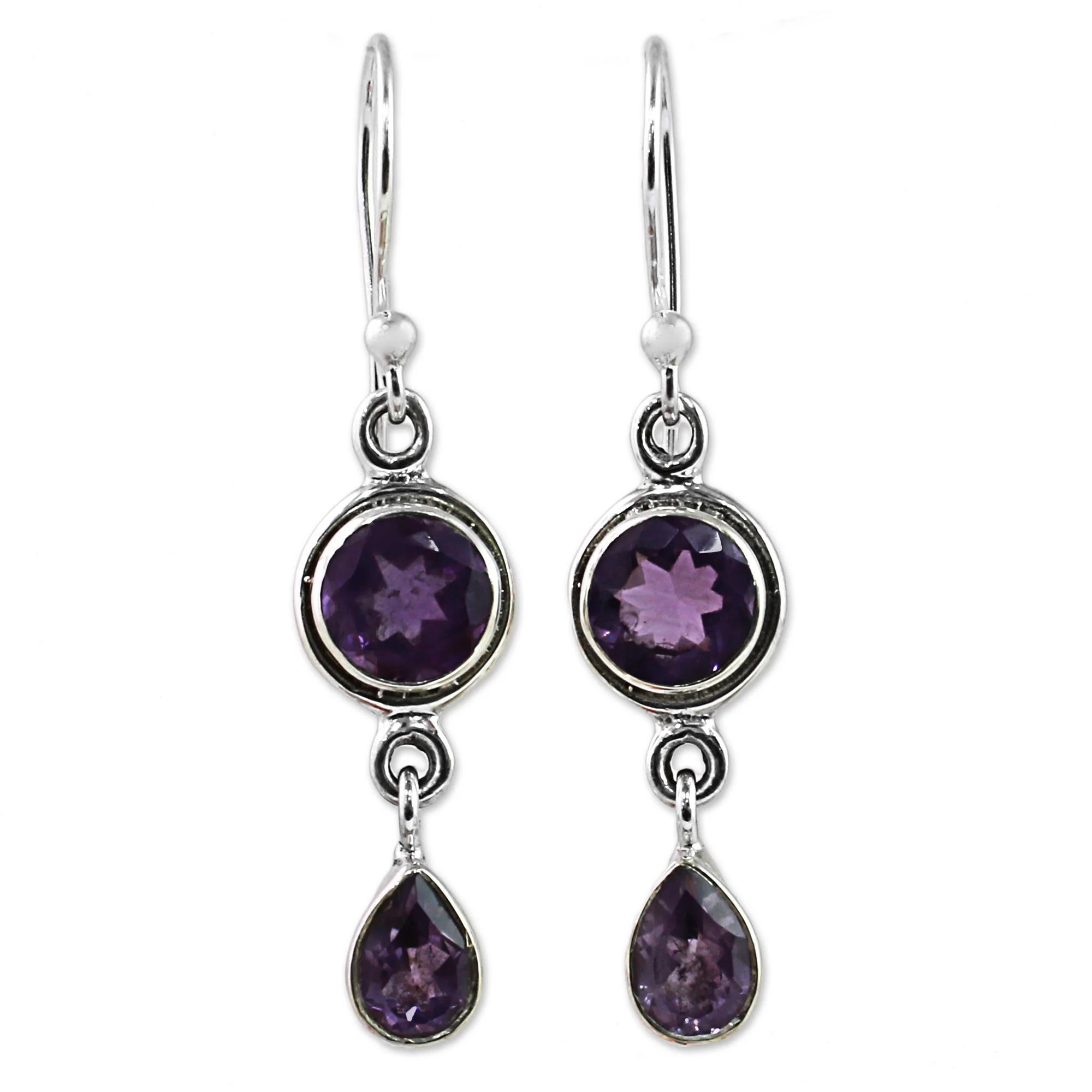 Lilac Droplets Faceted Amethyst and Sterling Silver Dangle Earrings - Image 2