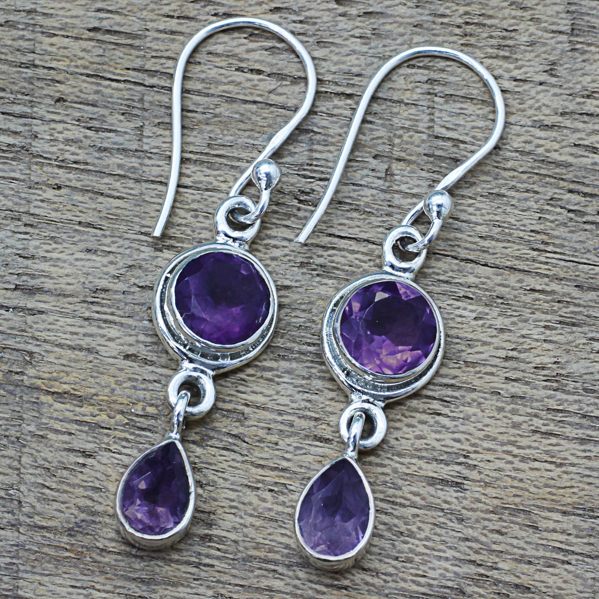 Lilac Droplets Faceted Amethyst and Sterling Silver Dangle Earrings - Image 3