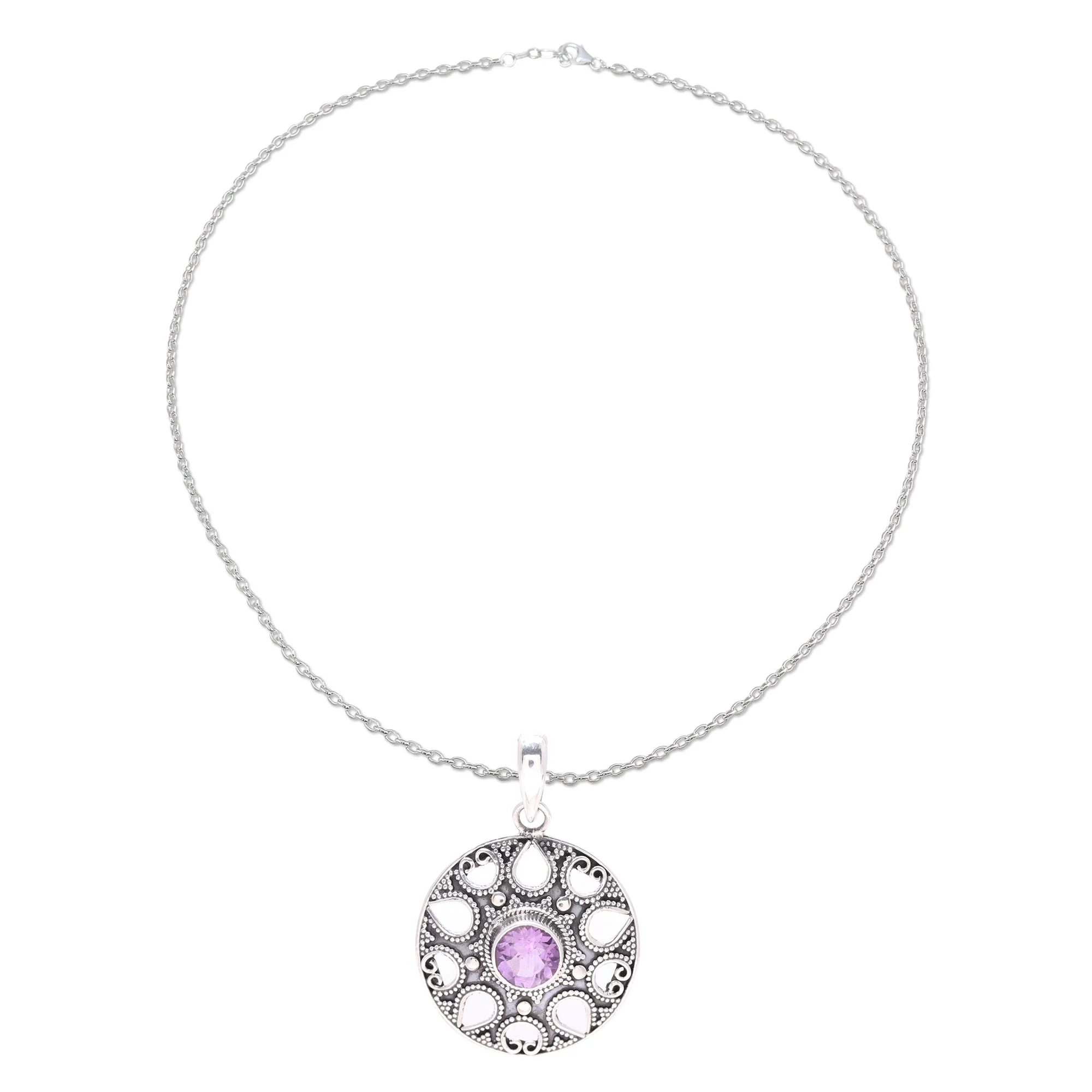 Lilac Fountain Amethyst and Sterling Silver Medallion Pendant Necklace - Image 2