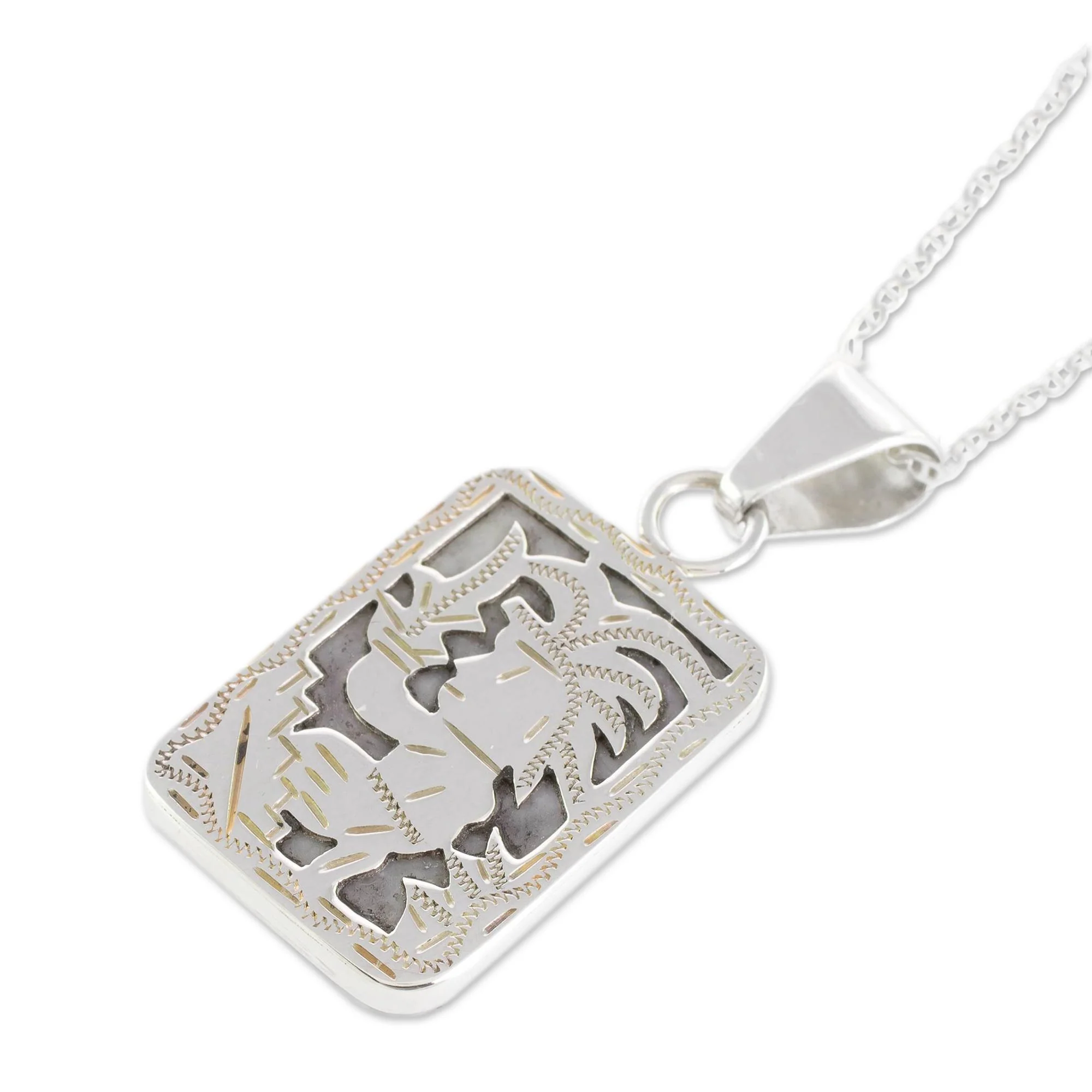 Lilac Maize God Reversible Lilac Jade and Silver Necklace - Image 3