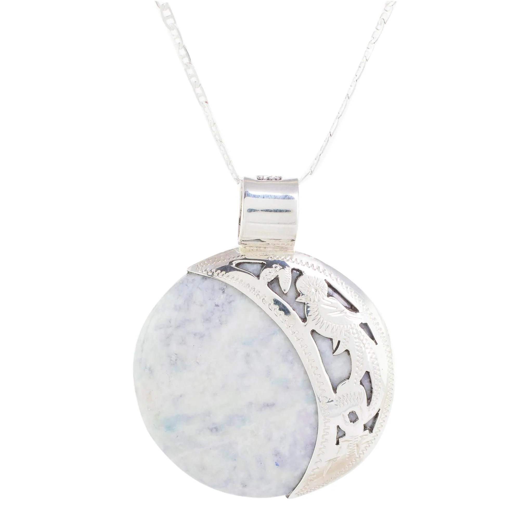Lilac Quetzal Eclipse Large Maya Eclipse Lilac and Black Jade Silver Necklace - Image 3