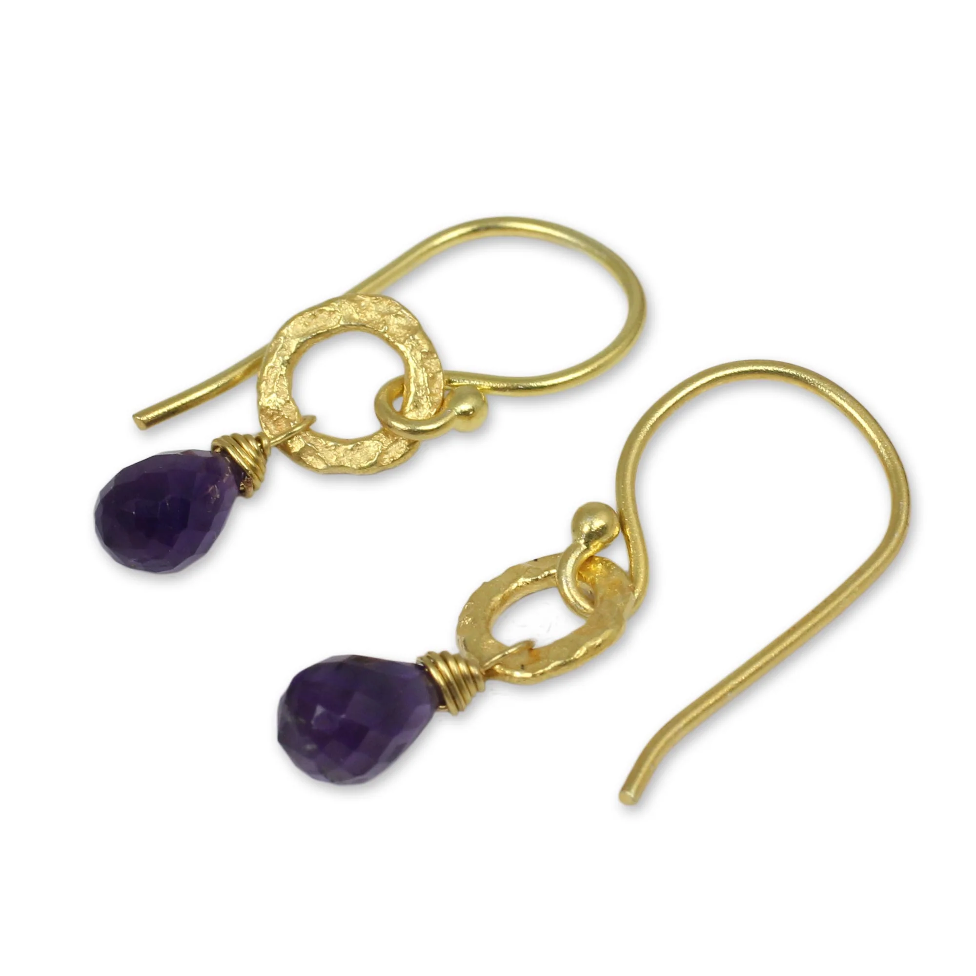 Lilac Suns Fair Trade Gold Plated Earrings with Amethysts - Image 3