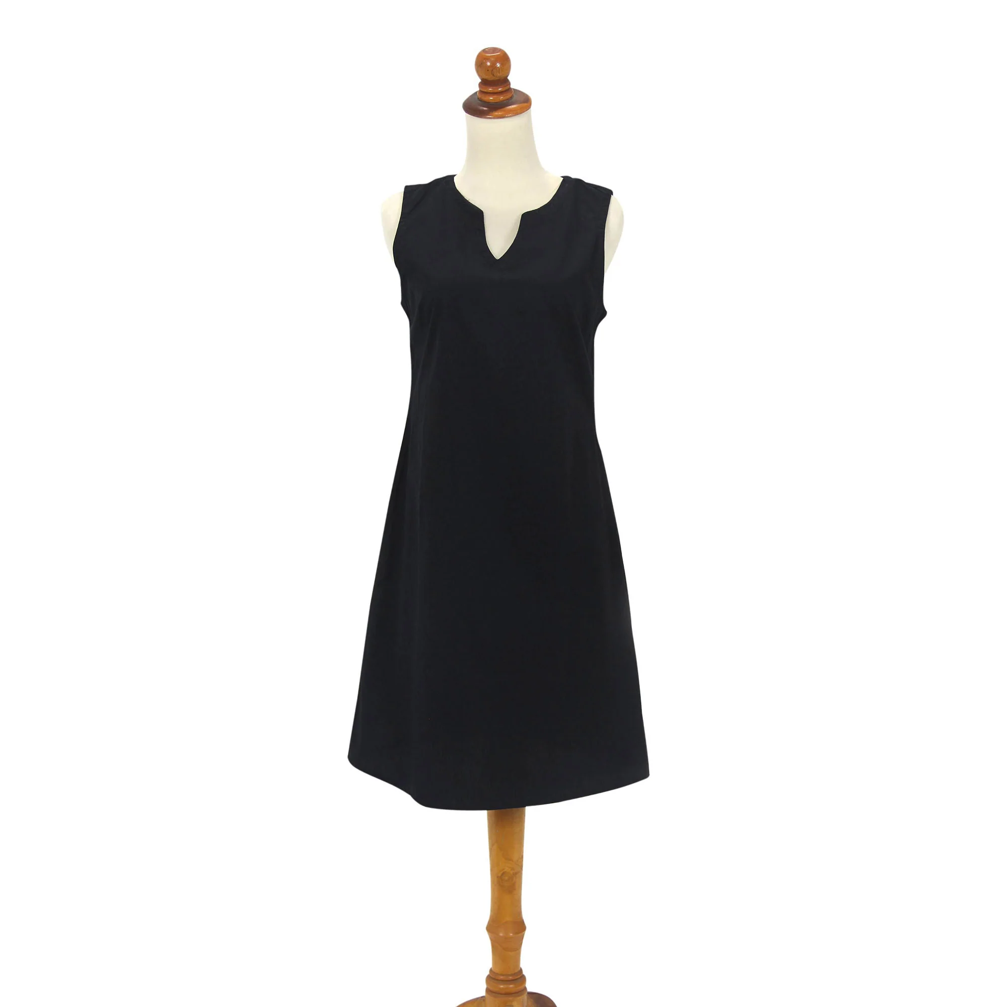 Lily in Black Cotton Shift Dress - Image 4