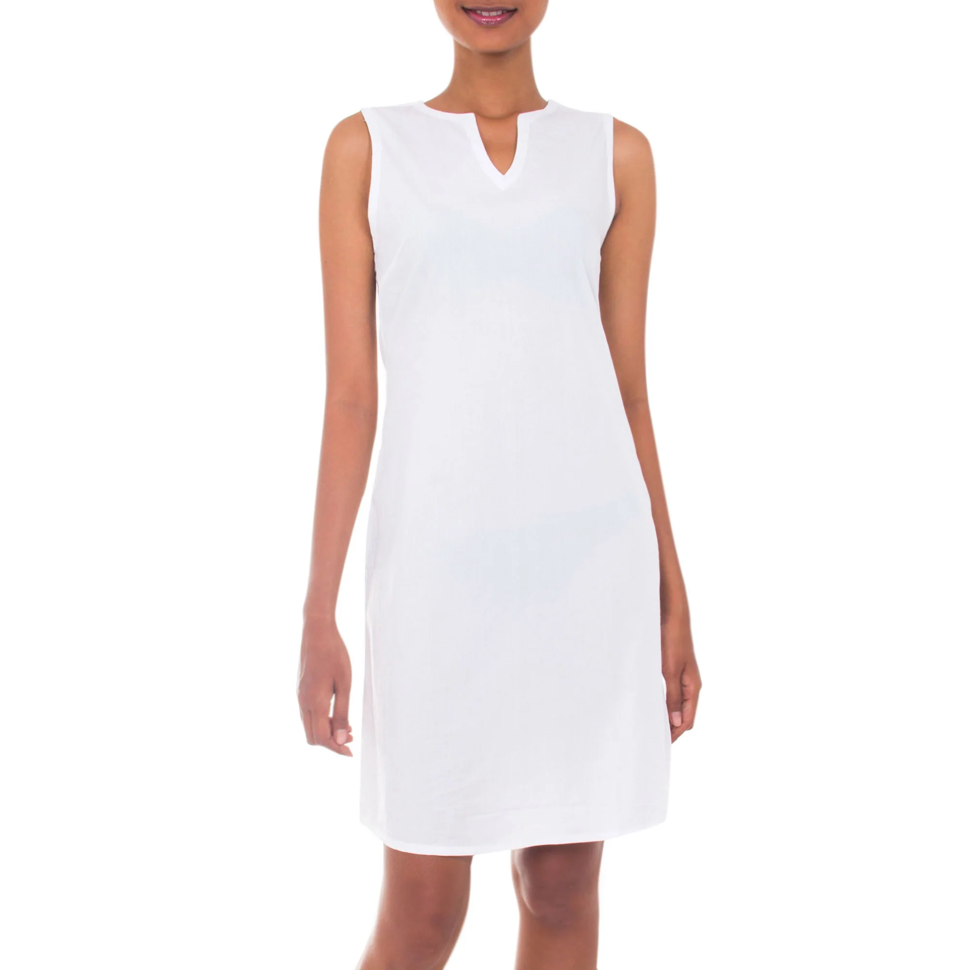Lily in White Cotton Shift Dress - Image 2