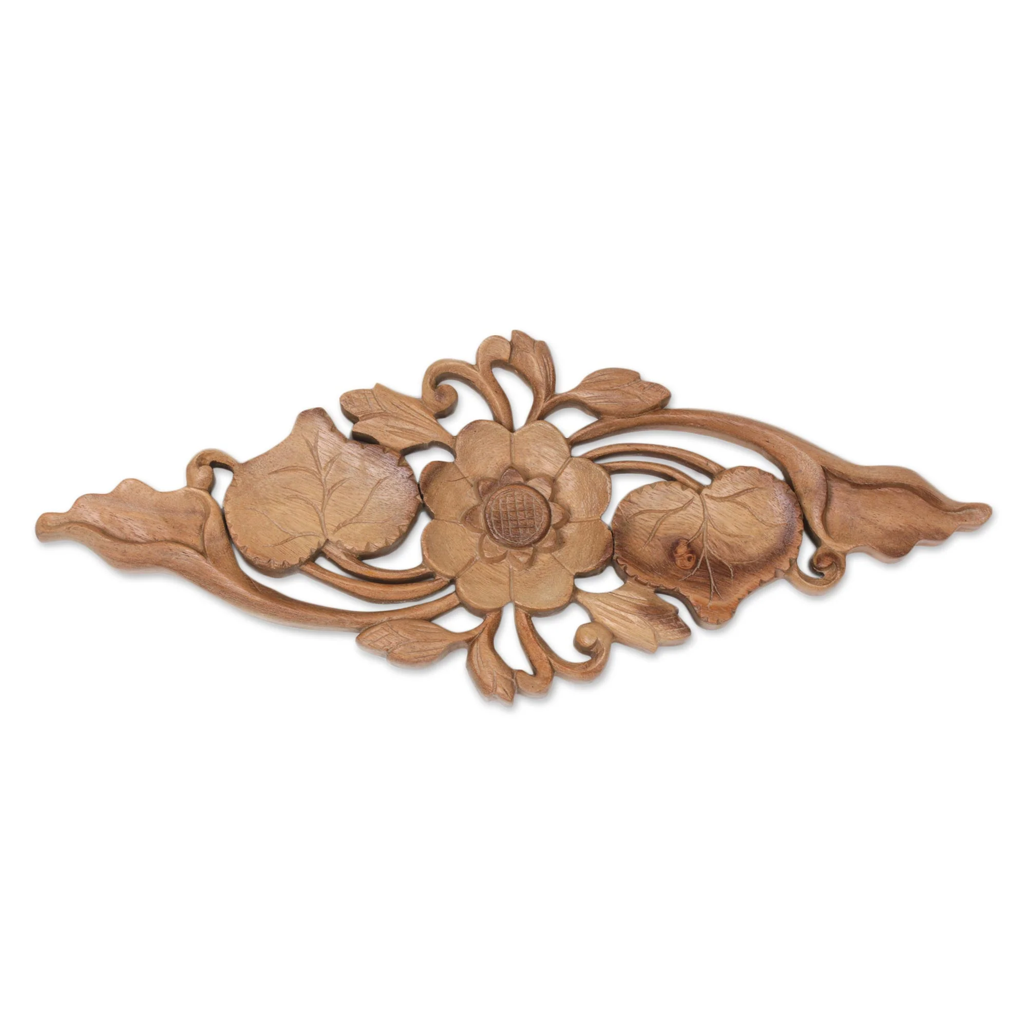 Lily Love Suar Wood Wall Relief Panel from Indonesia - Image 2