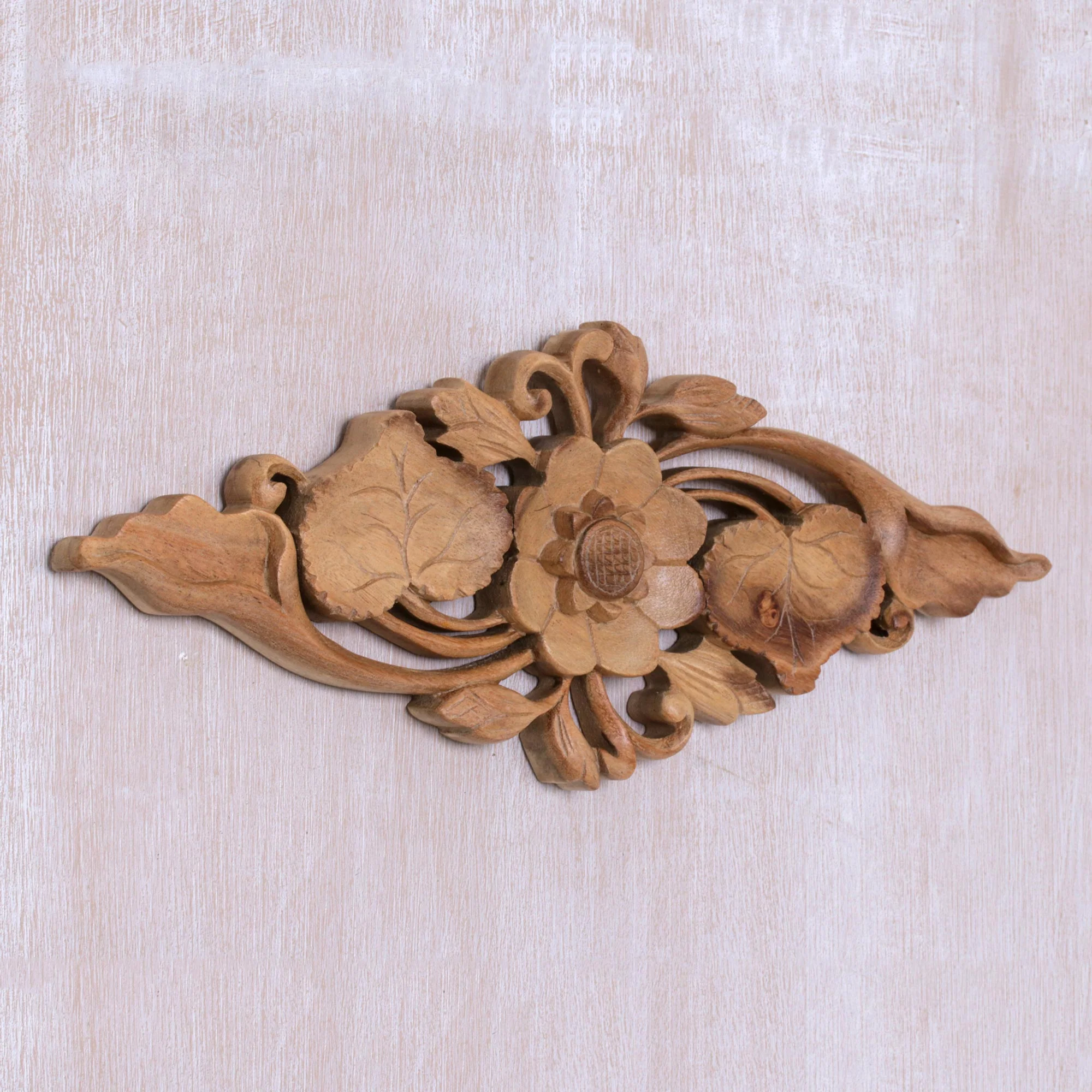 Lily Love Suar Wood Wall Relief Panel from Indonesia - Image 3