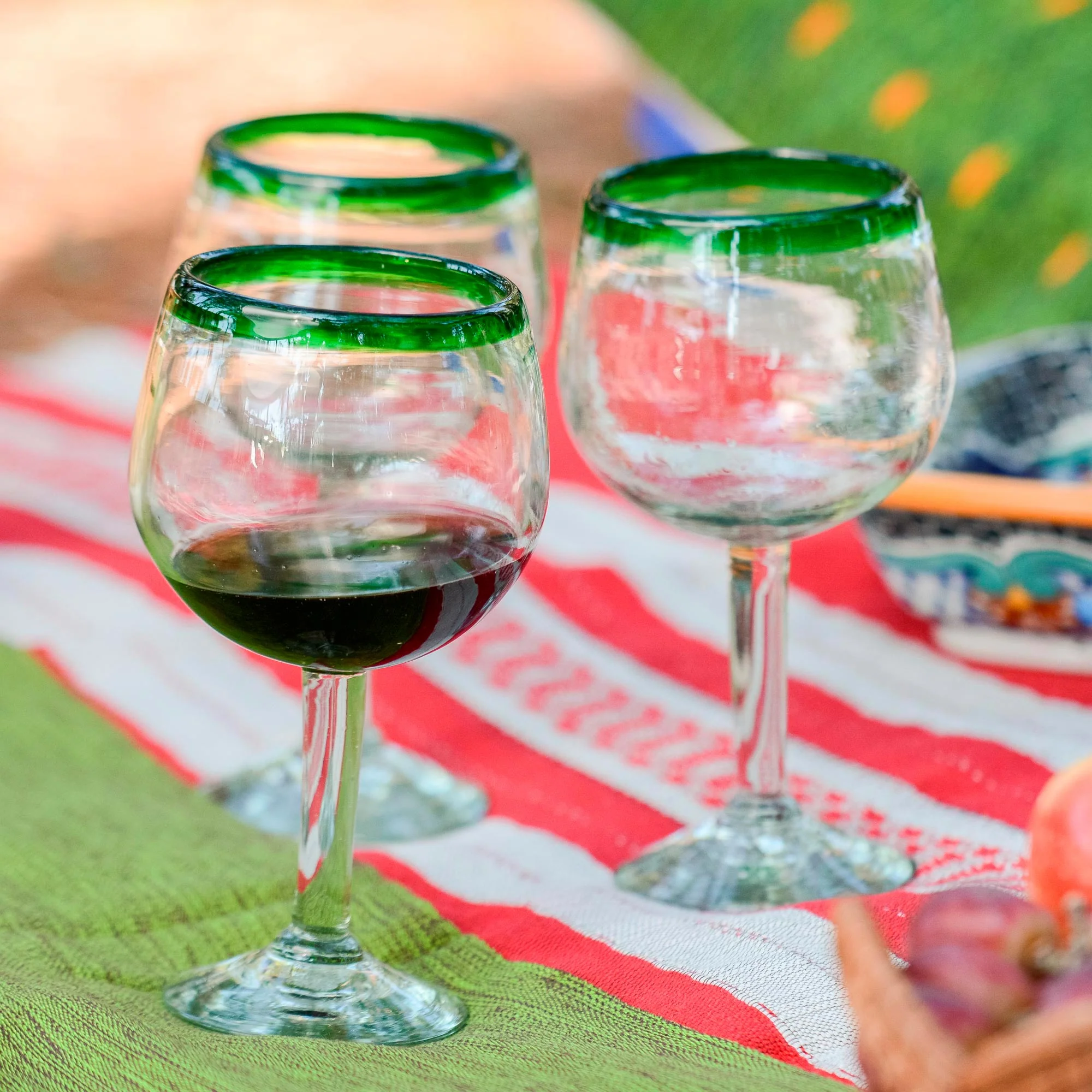 Lime Globe Hand Blown Green Rim Wine Glasses Set of 4 Mexico - Image 3