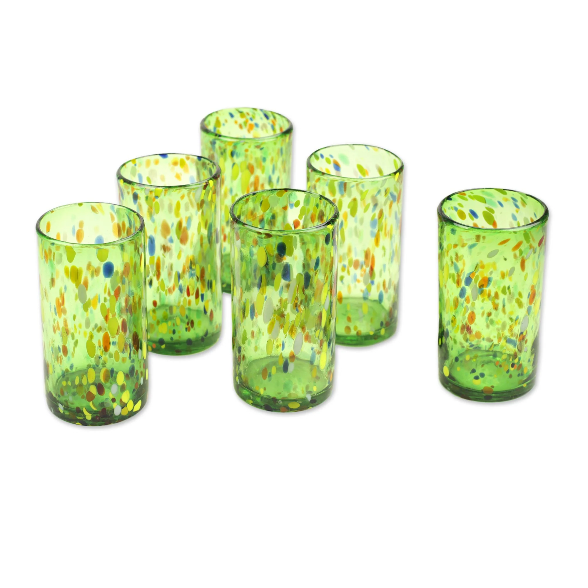 Lime Rainbow Raindrops Hand Crafted Blown Glass Tumblers (set of 6) - Image 2