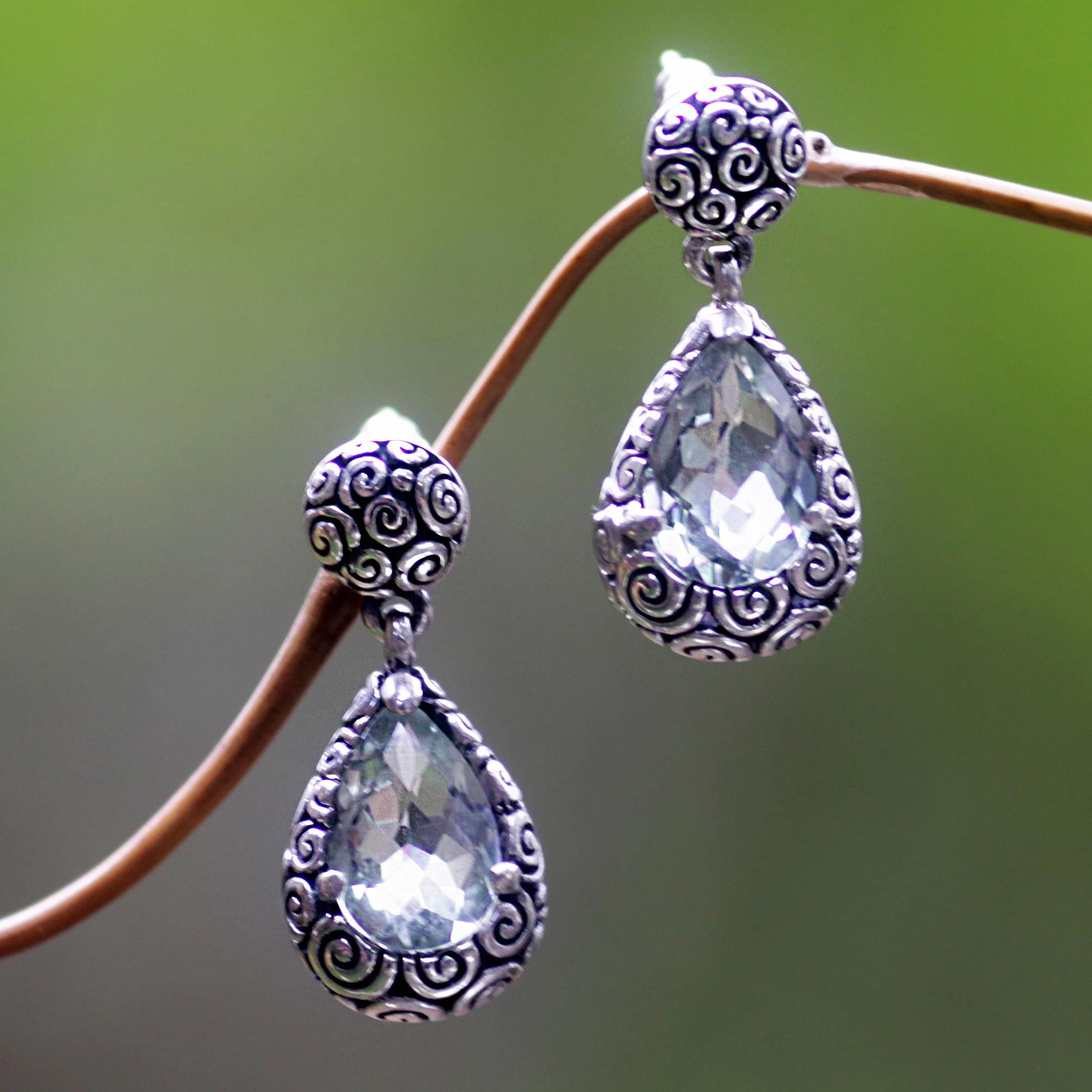 Lime Teardrops Prasiolite Sterling Silver Dangle Earrings from Bali