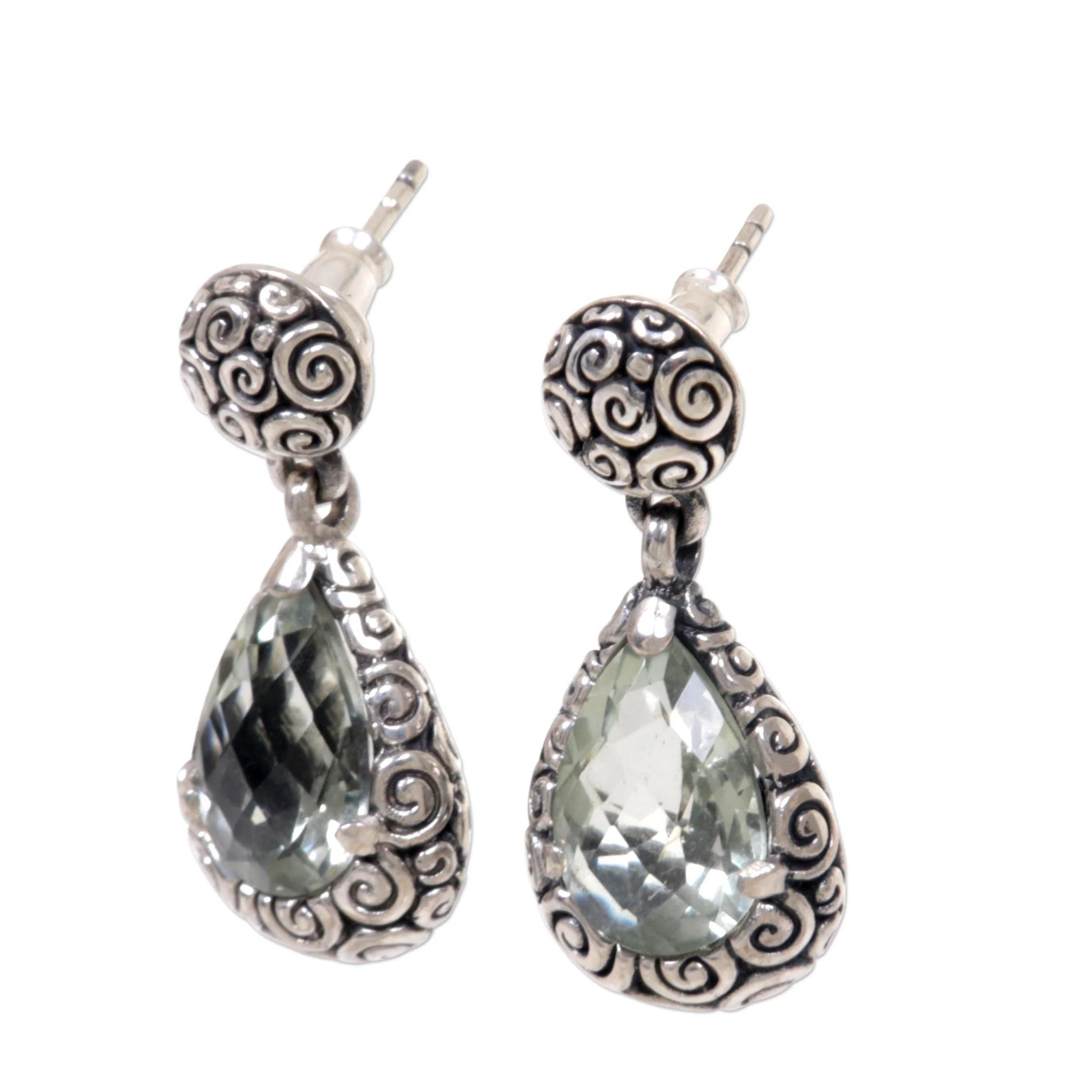Lime Teardrops Prasiolite Sterling Silver Dangle Earrings from Bali - Image 3