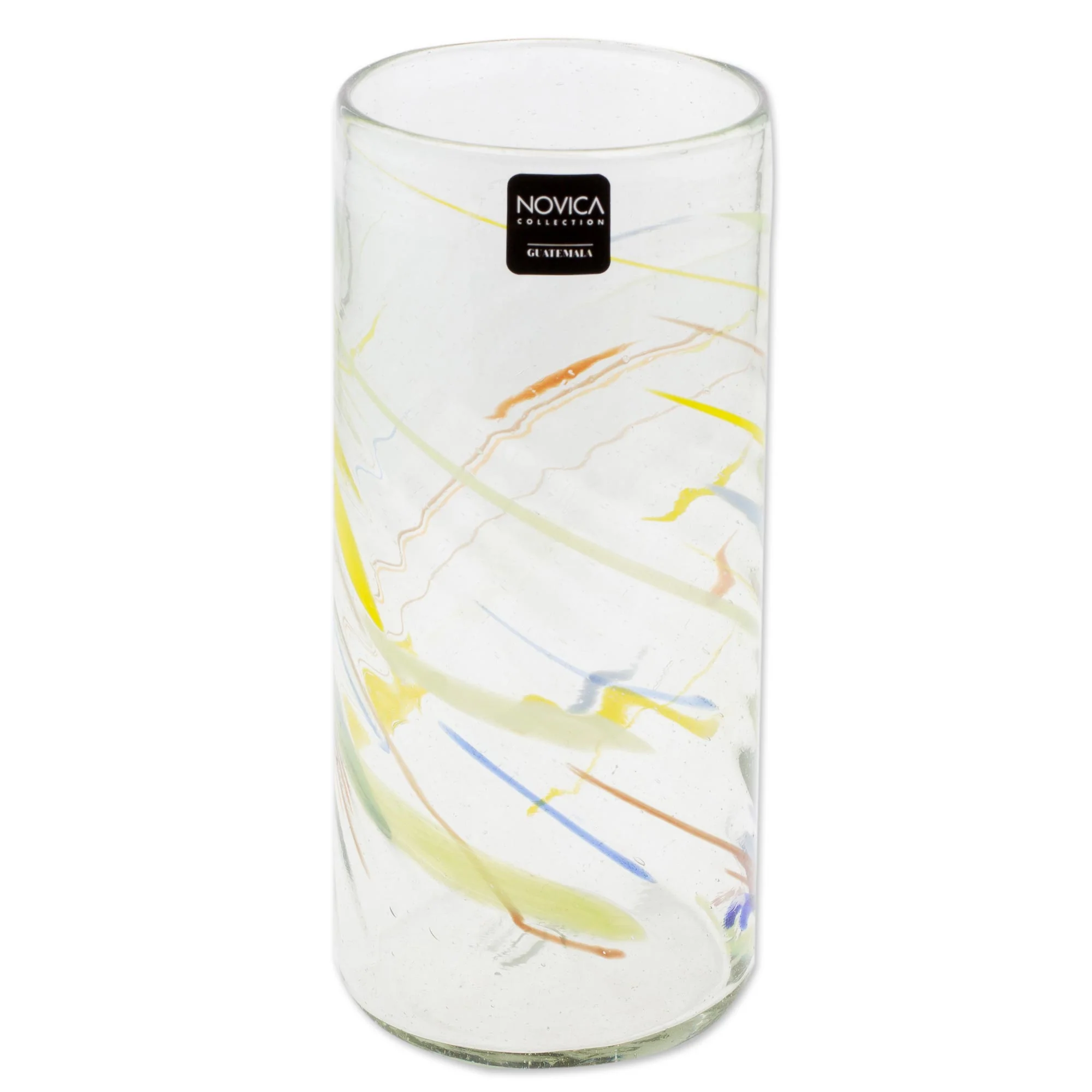 Line Dance Clear with Colorful Lines Hand Blown Recycled Glass Vase - Image 3
