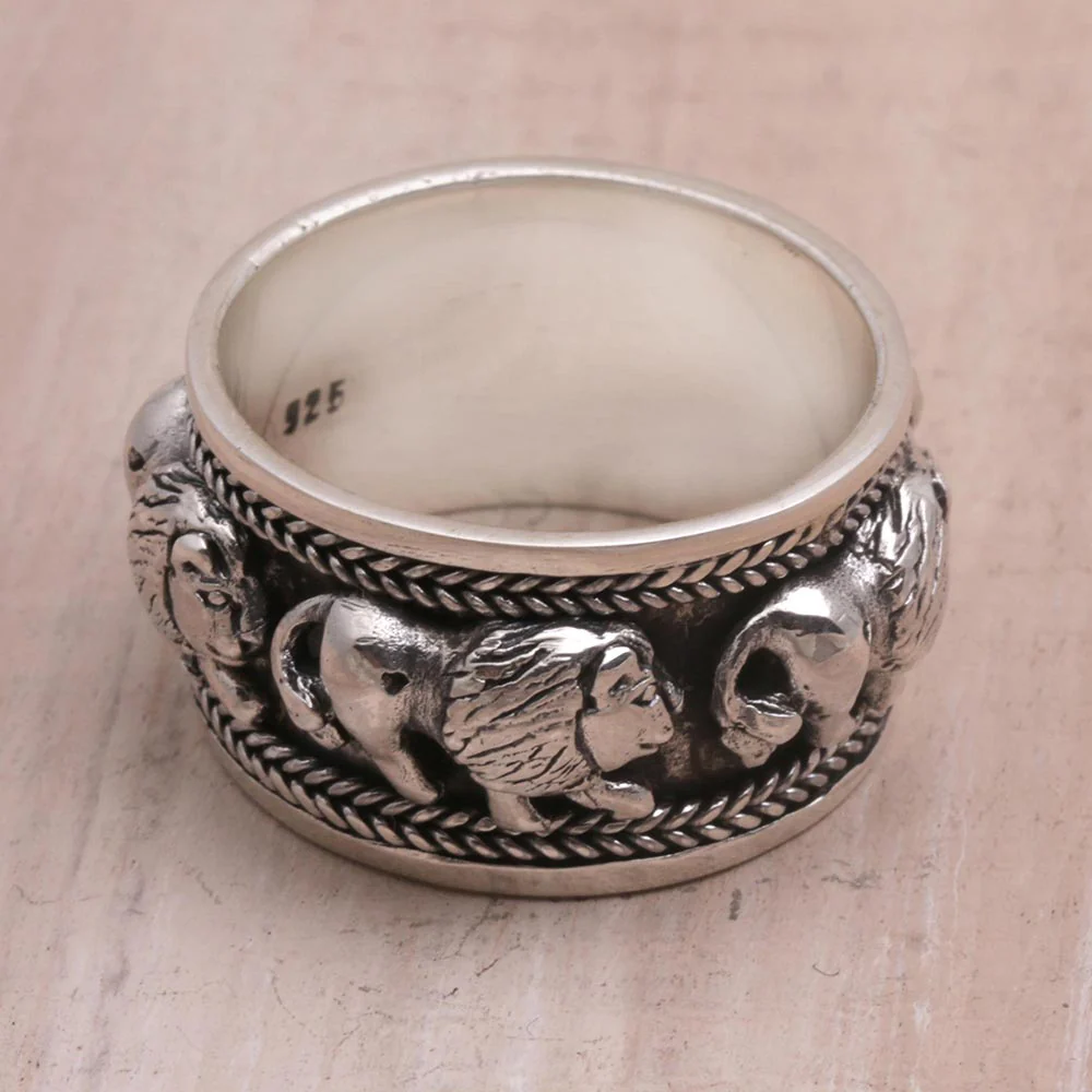 Lion Parade Sterling Silver Band Ring - Image 4