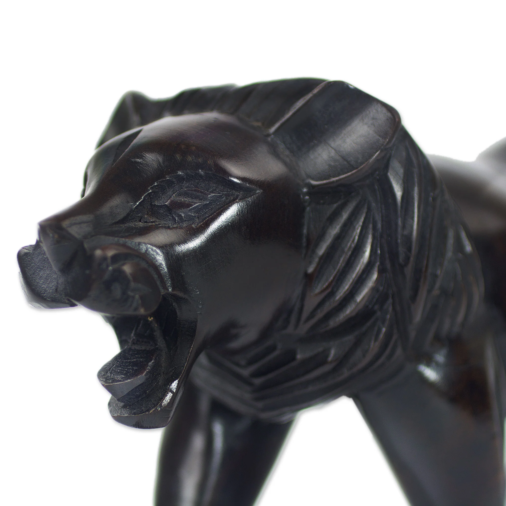Lion Prowl Mighty African Lion Hand Carved Ebony Wood Sculpture - Image 4