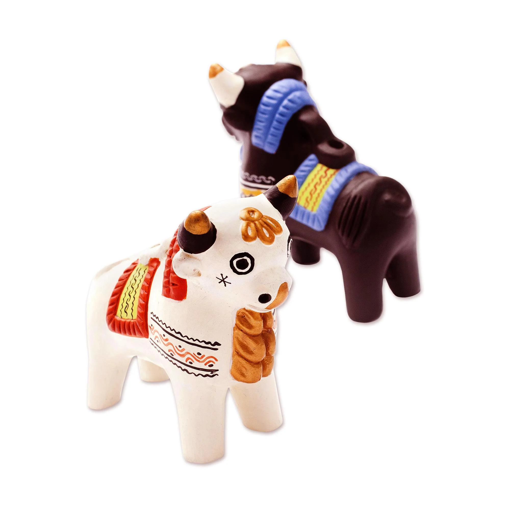 Little Bulls of Pucara Ornate Brown and White Andean Bull Figurines (Pair) - Image 4