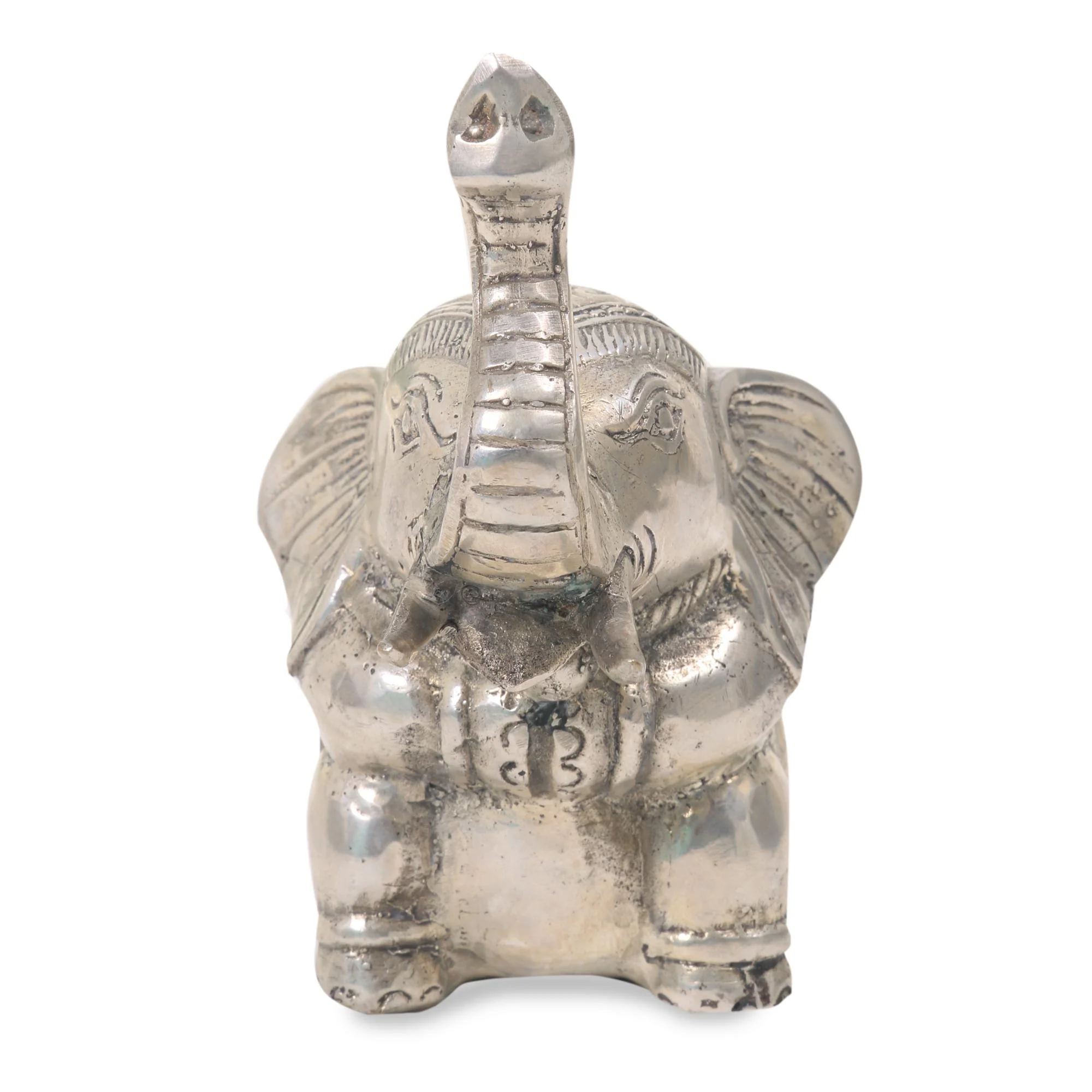 Little Elephant Indonesian Bronze Elephant Statuette with Silver Finish - Image 3