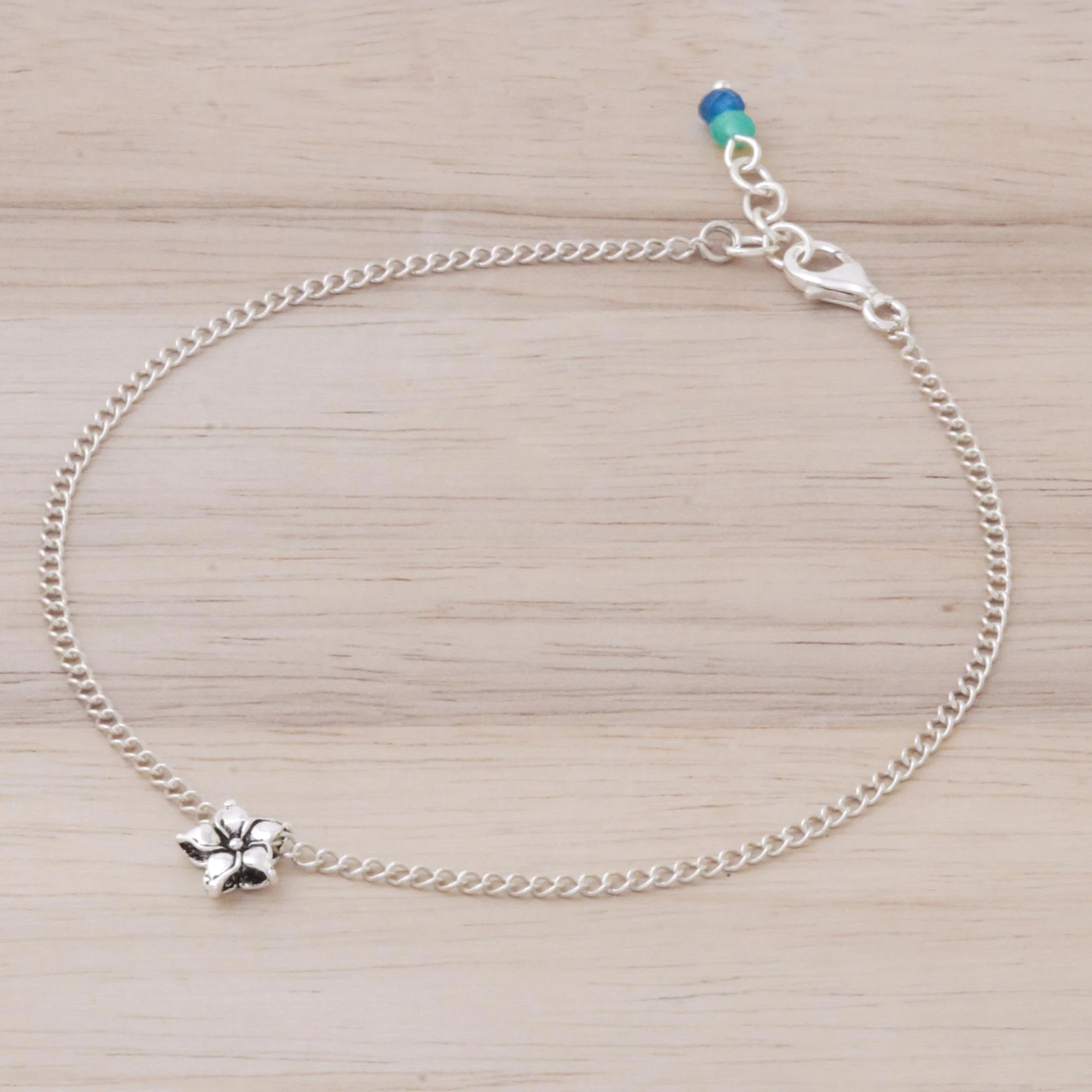 Little Flower Handmade Sterling Silver and Quartz Floral Anklet - Image 4