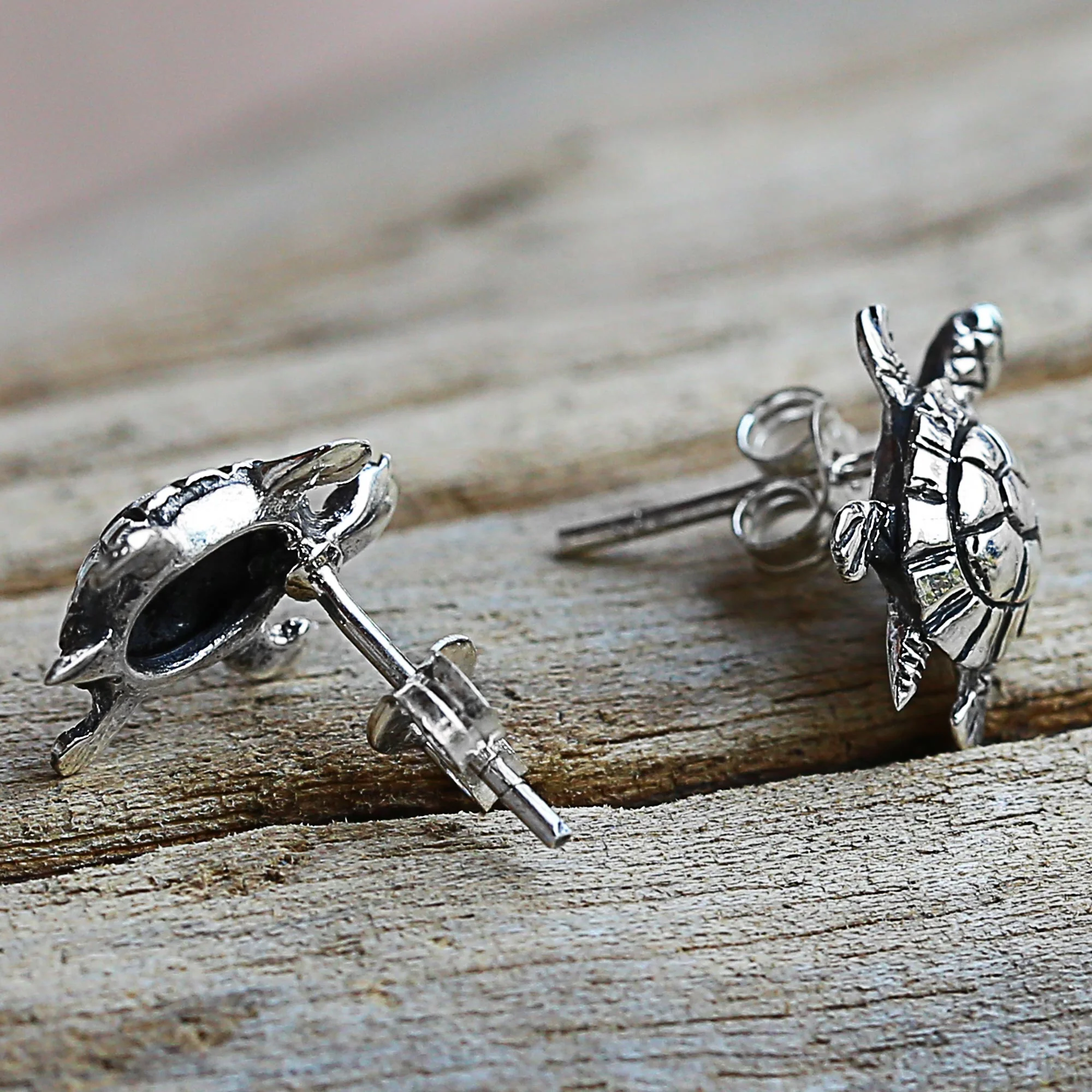 Little Turtles Silver Button Earrings - Image 2