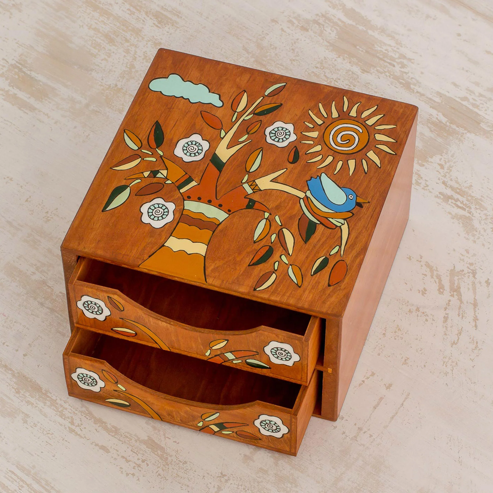 Lively Tree Pinewood Jewelry Box with Bird and Tree Motifs - Image 3