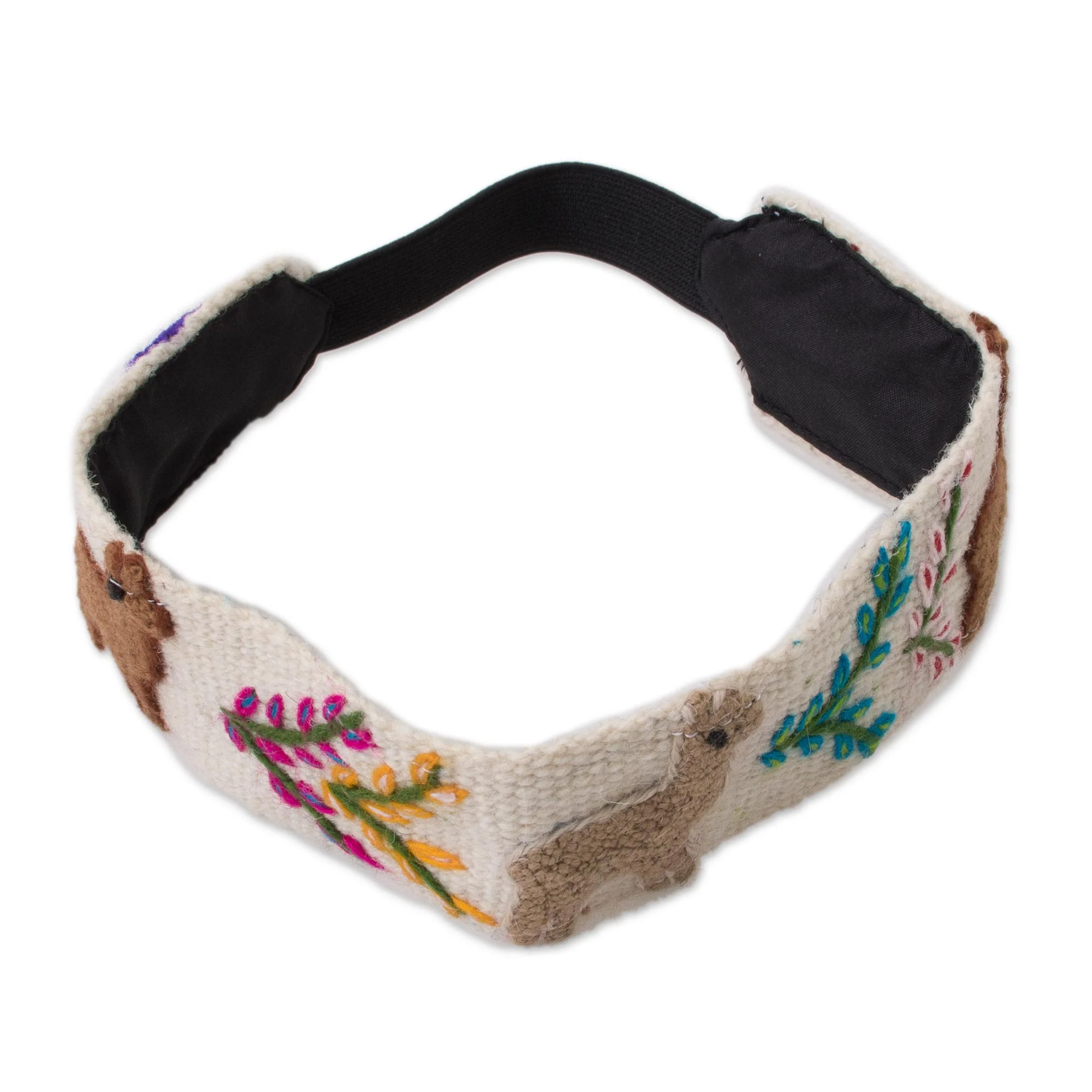 Llama Procession Llama Pattern Wool Headband in Alabaster from Peru - Image 3