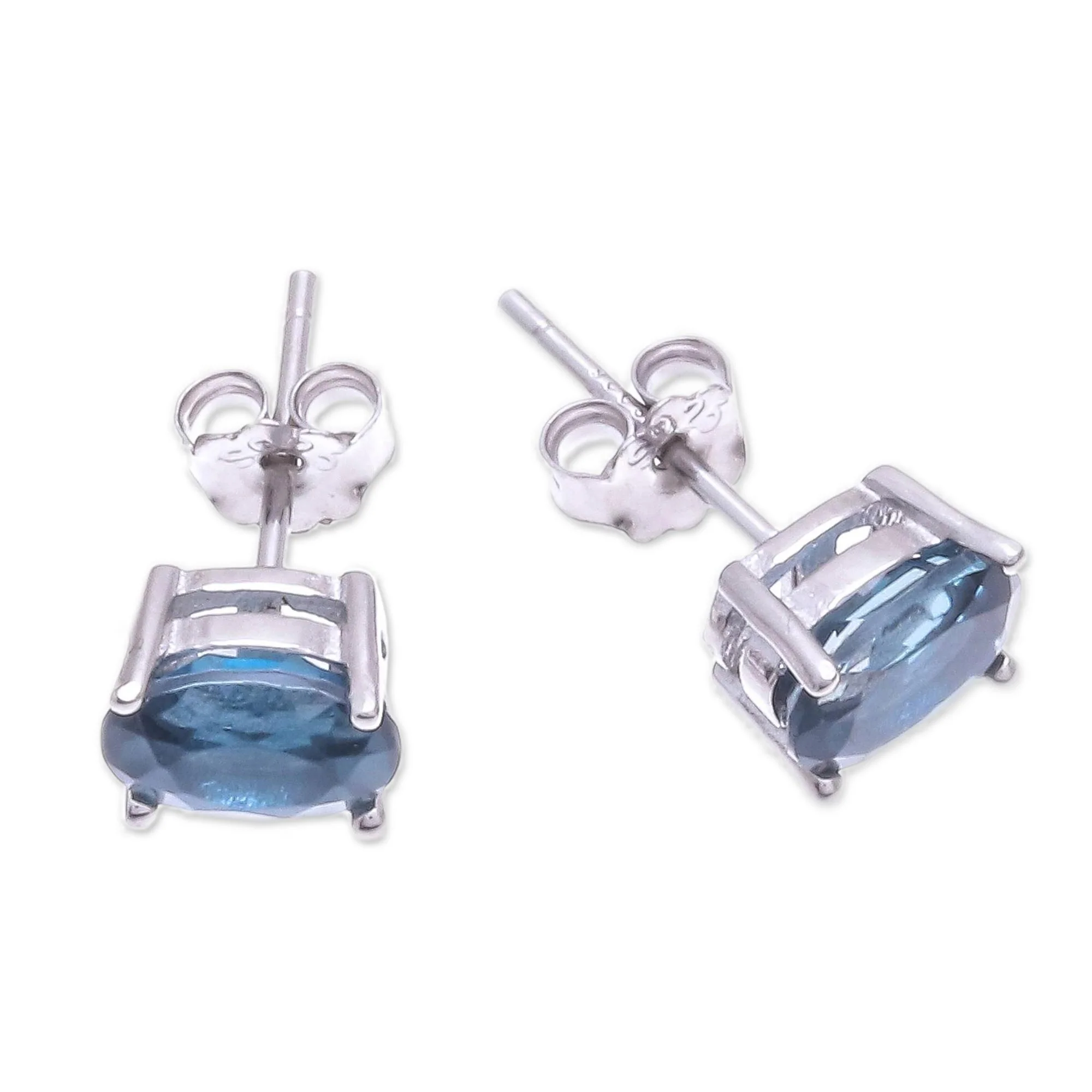 London Ovals Faceted Blue Topaz Stud Earrings from Thailand - Image 4