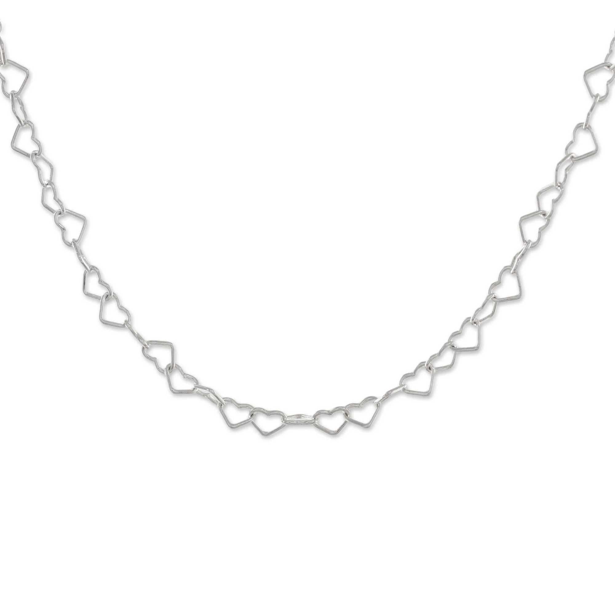 Lots of Love Sterling Silver Heart Link Necklace (3mm) from Thailand - Image 2