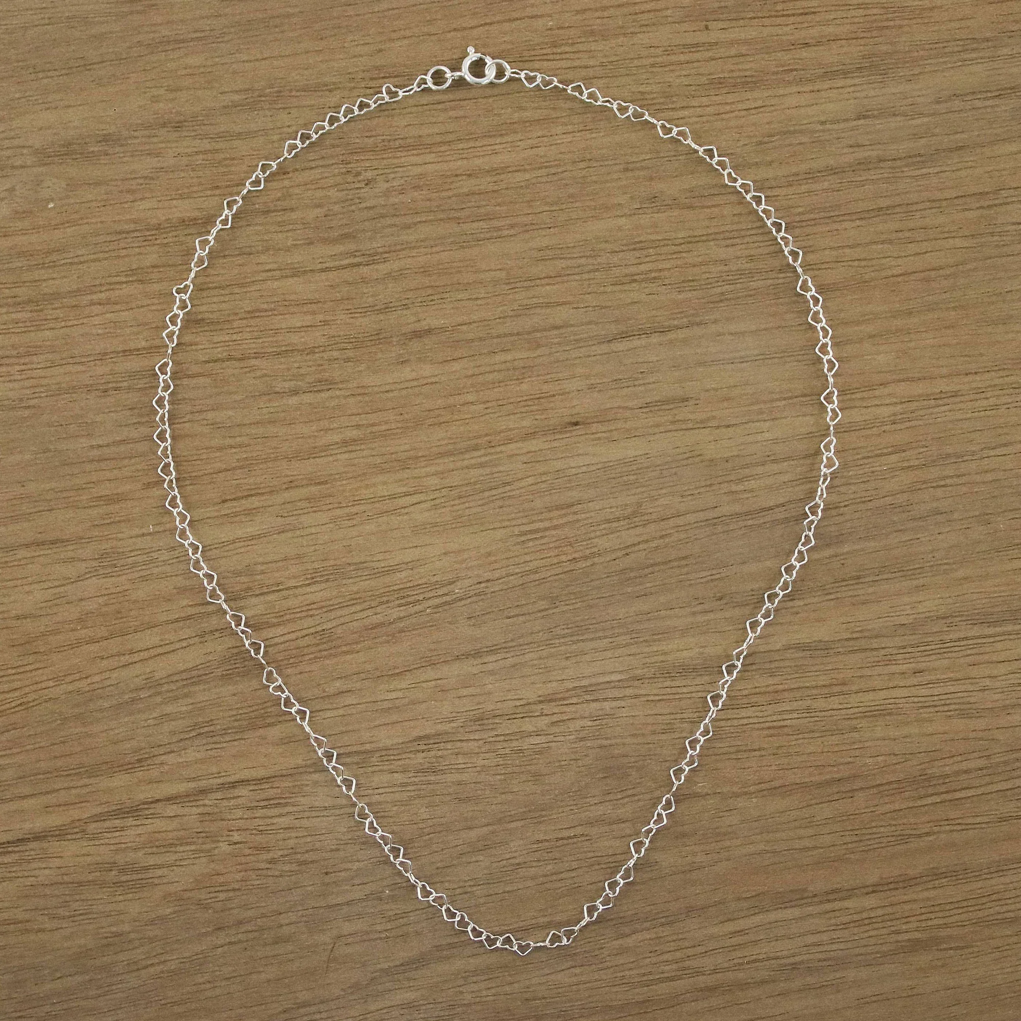 Lots of Love Sterling Silver Heart Link Necklace (3mm) from Thailand - Image 3