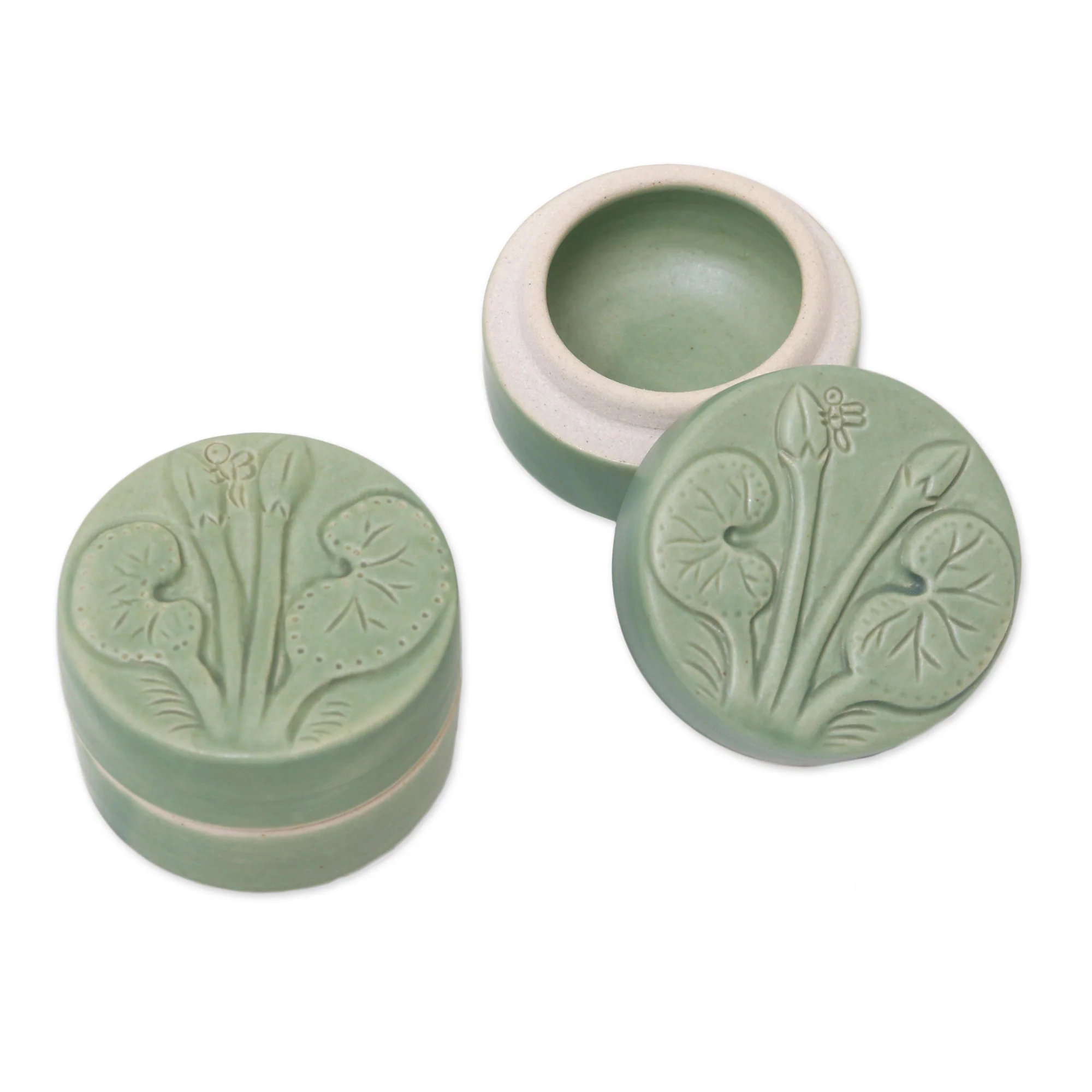 Lotus and Dragonfly Dragonfly Theme Condiment Jars in Green Ceramic (Pair) - Image 4