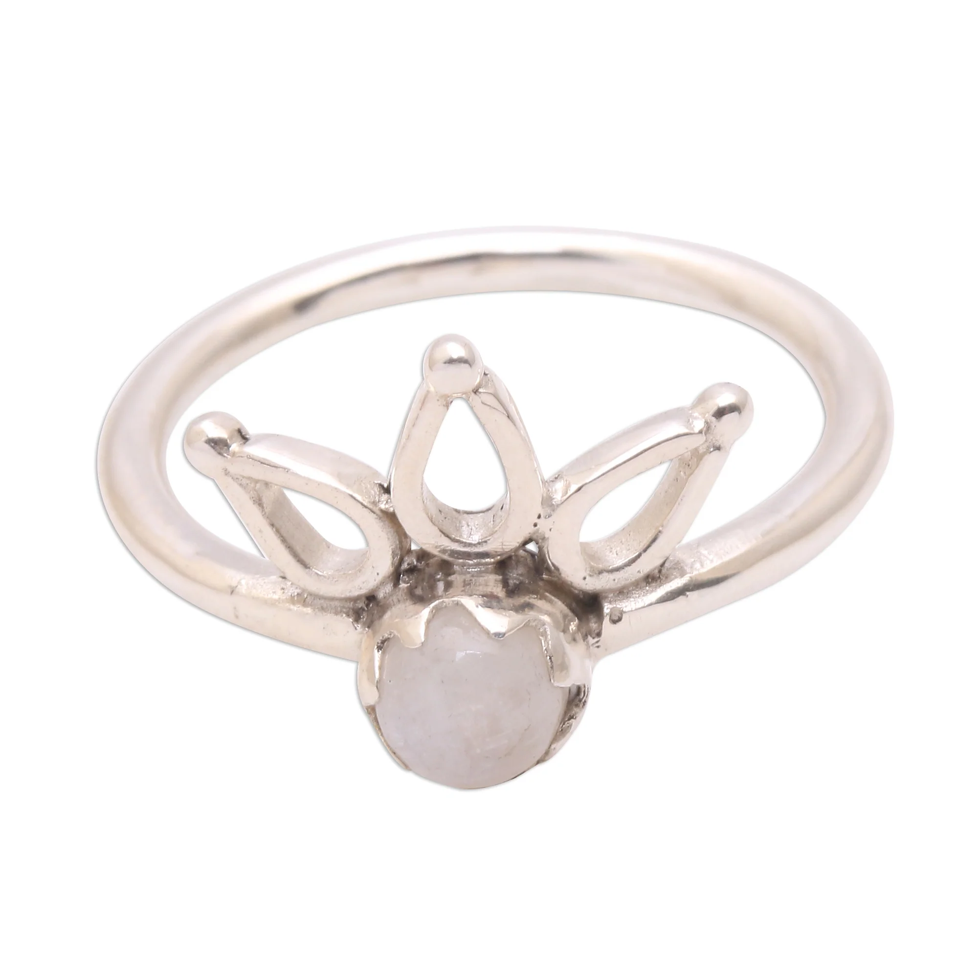 Lotus Crown Crown Motif Moonstone Cocktail Ring from Bali - Image 2