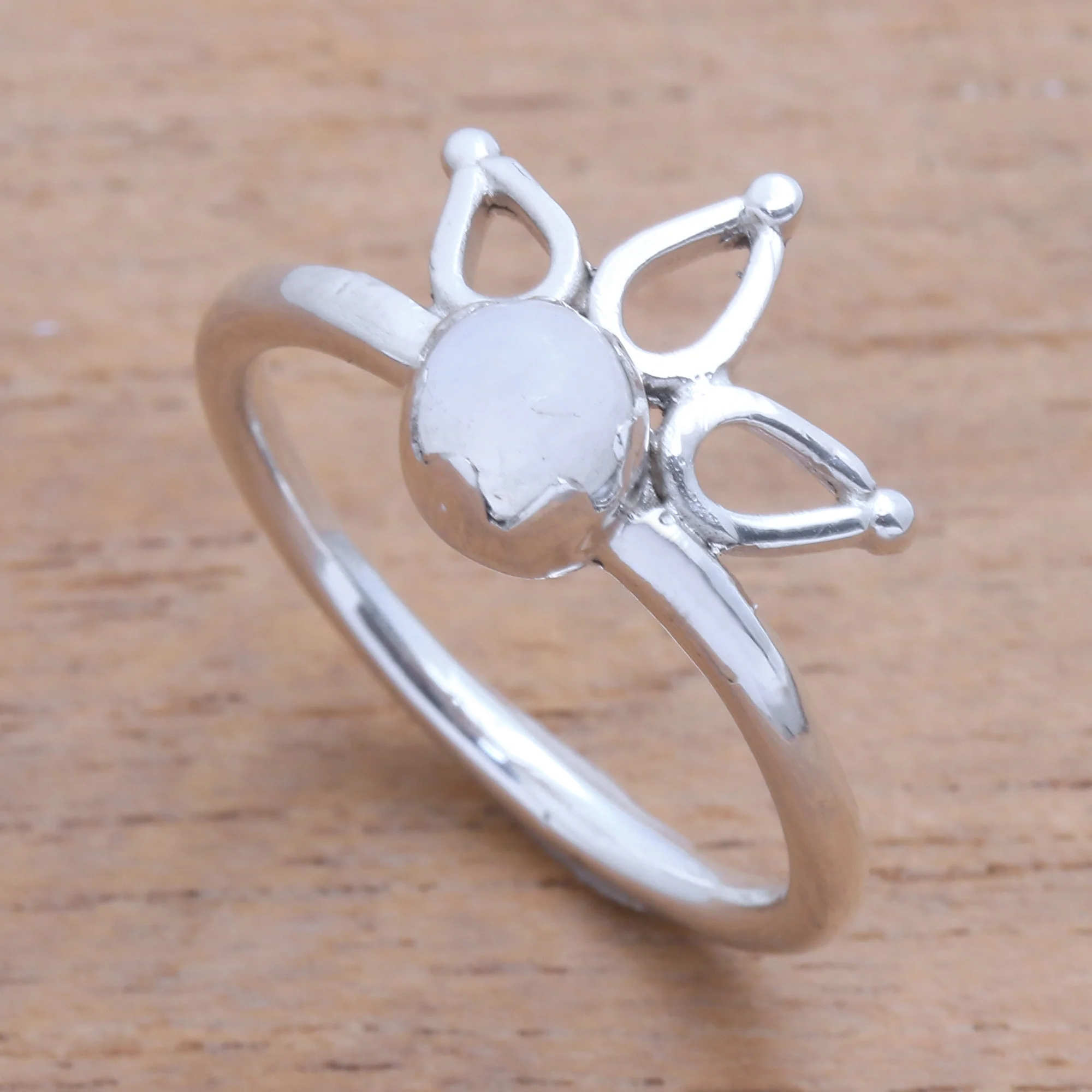 Lotus Crown Crown Motif Moonstone Cocktail Ring from Bali - Image 5