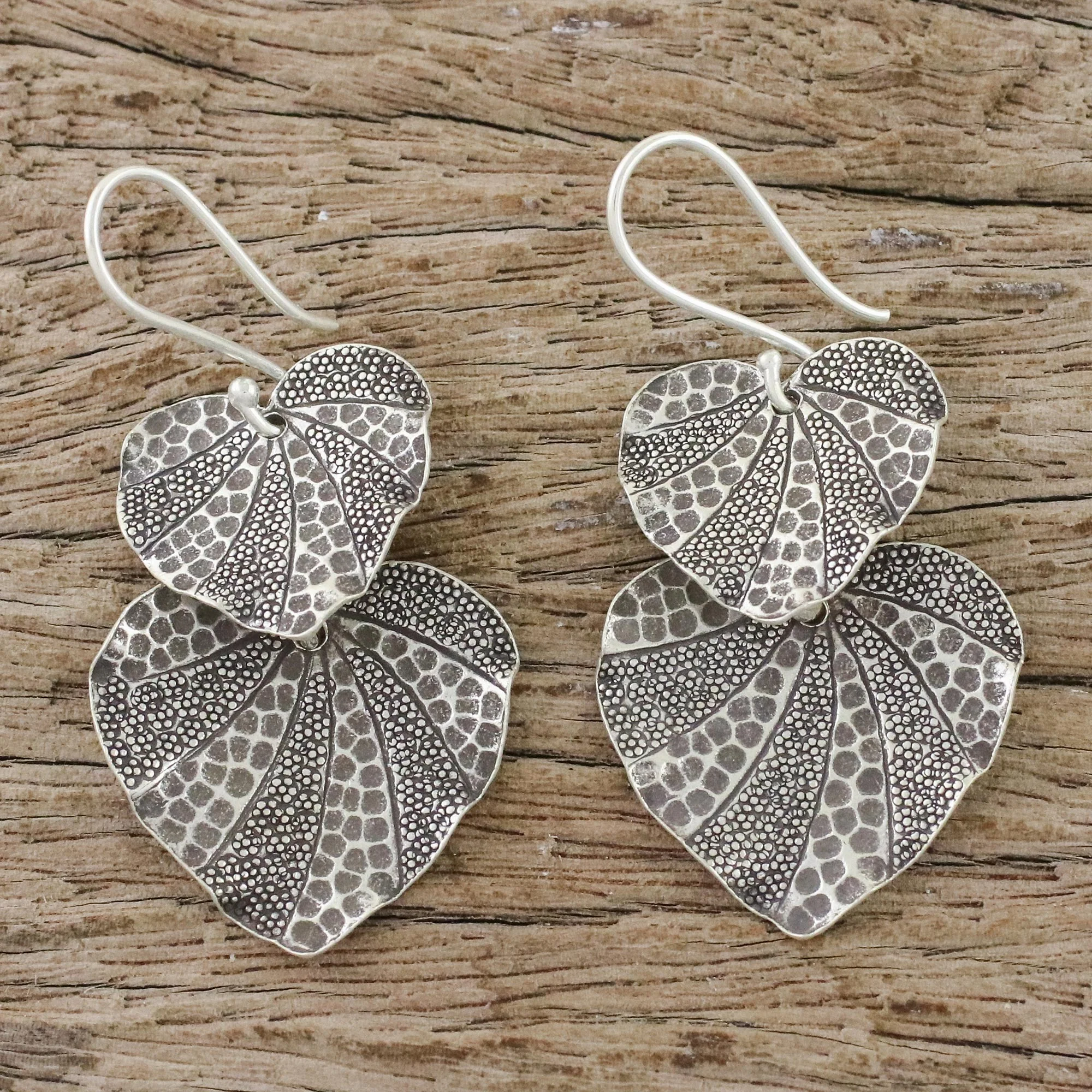 Lotus Garden Lotus Leaf Karen Hill Tribe Silver 950 Dangle Earrings - Image 3