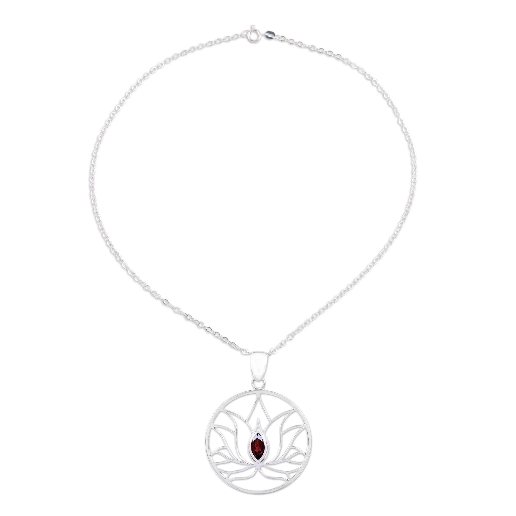 Lotus Heart Garnet & Sterling Silver Necklace - Image 4