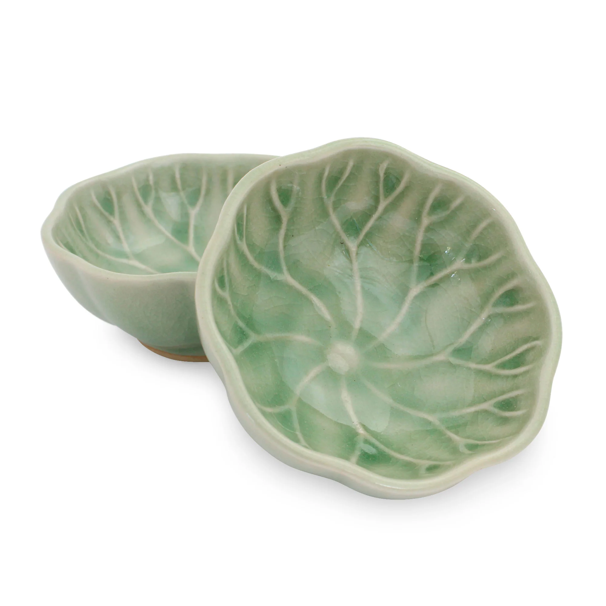 Lotus Leaf Green Leaf Thai Celadon Canape Dish Pair - Image 2