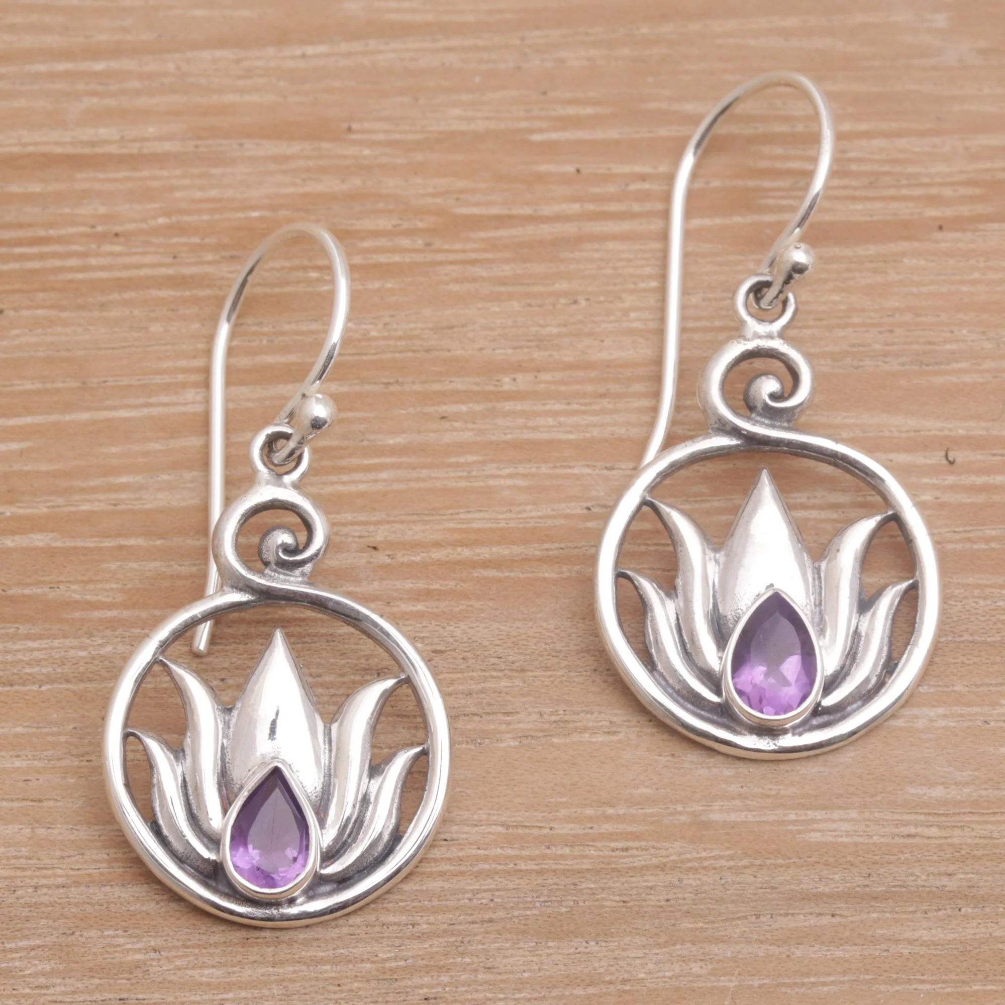 Lotus Soul Handmade 925 Sterling Silver Amethyst Lotus Earrings - Image 4