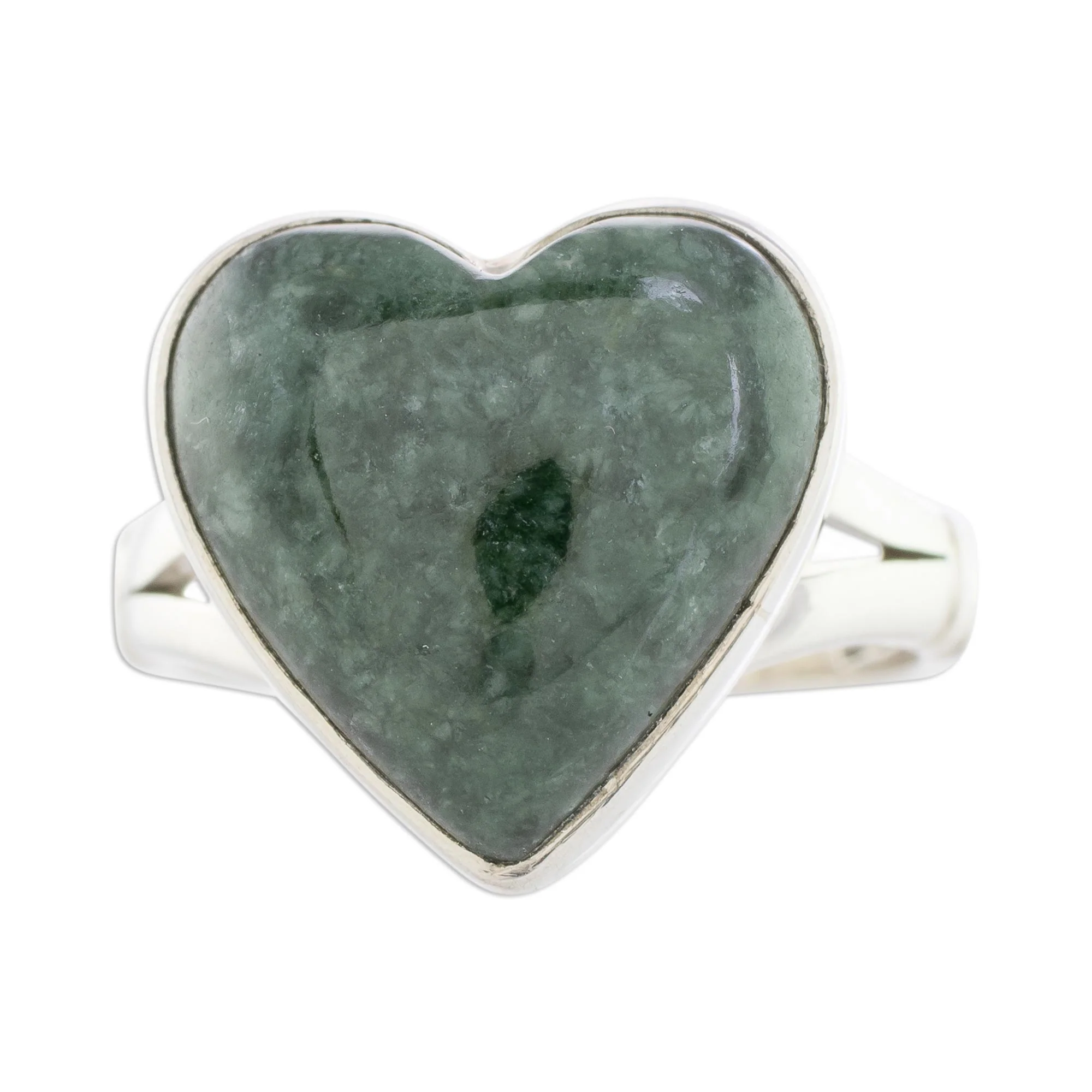 Love Dream Heart-Shaped Dark Green Jade Cocktail Ring from Guatemala - Image 2