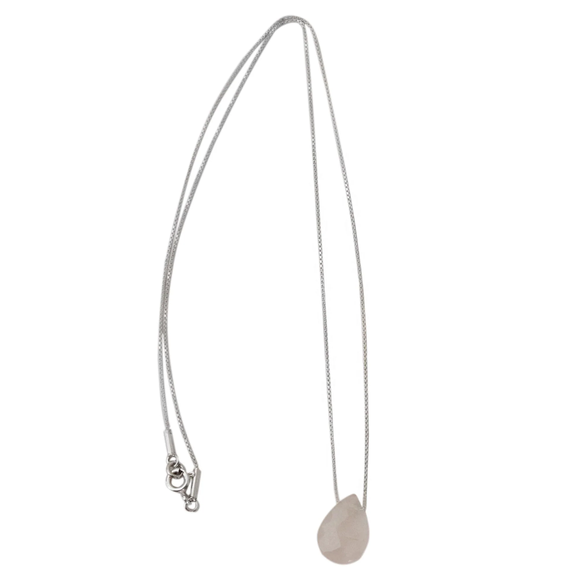 Love Drop 18 In Contemporary Brazilian Rose Quartz and Silver Necklace - Image 2