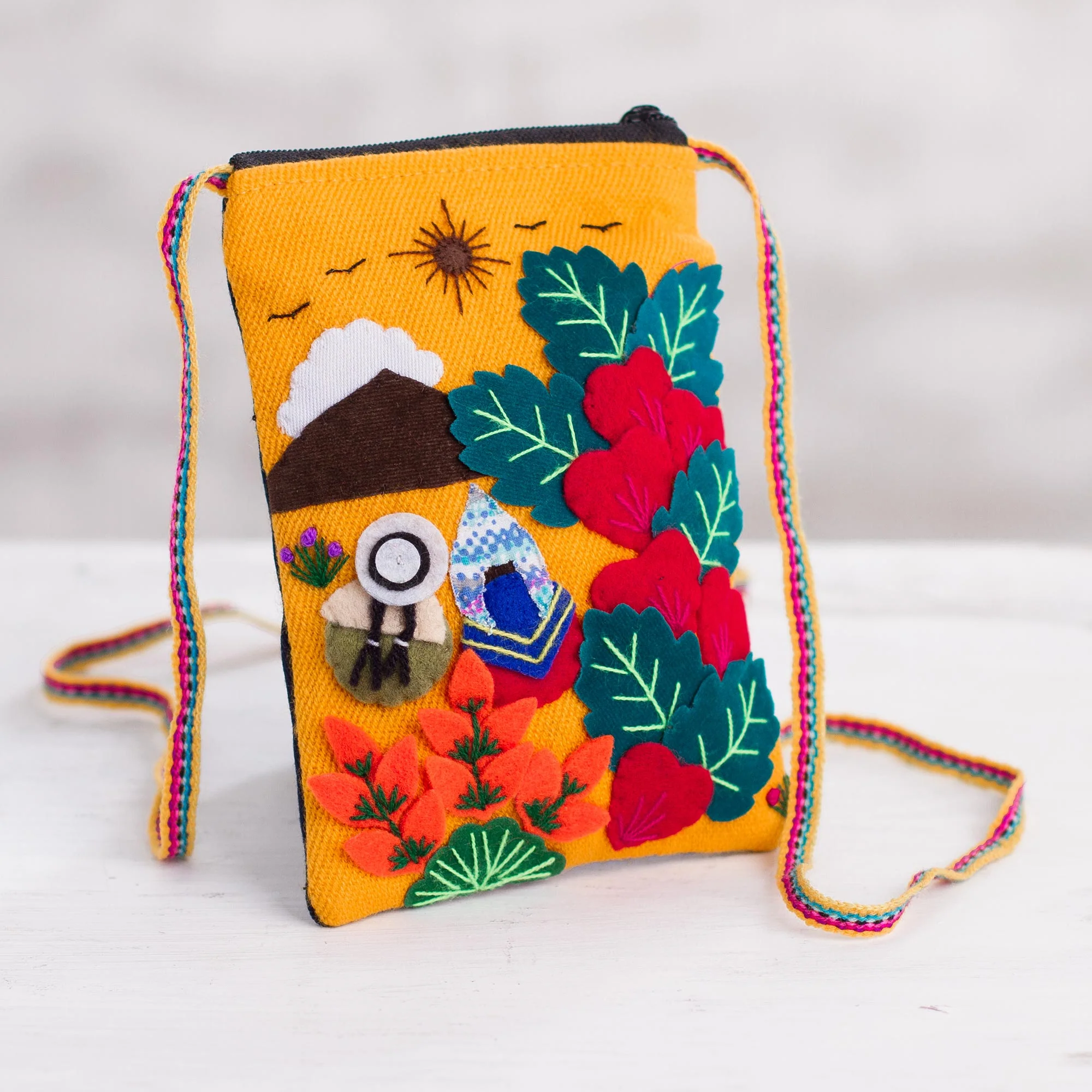 Love in the Mountains Andean Mountain Couple Cotton Blend Appliqué Shoulder Bag - Image 3