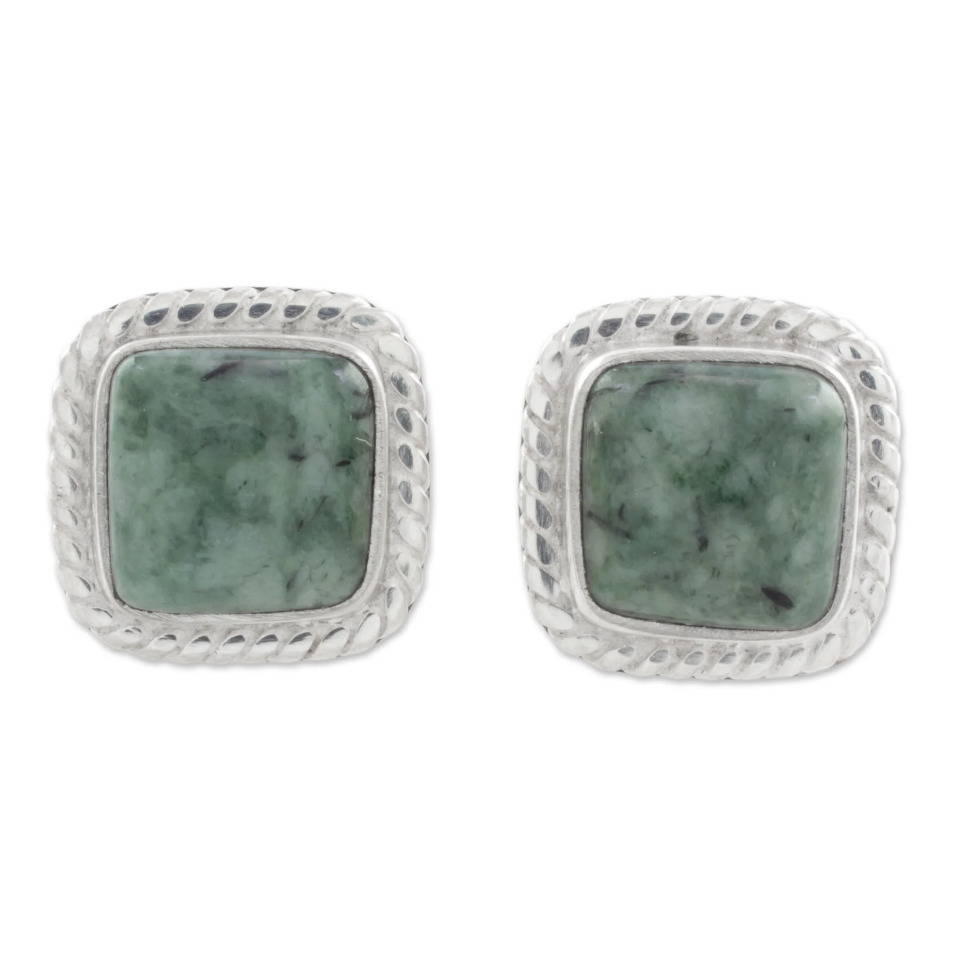 Love Lassos in Green Jade and Sterling Silver Rope Motif Earrings from Guatemala - Image 2