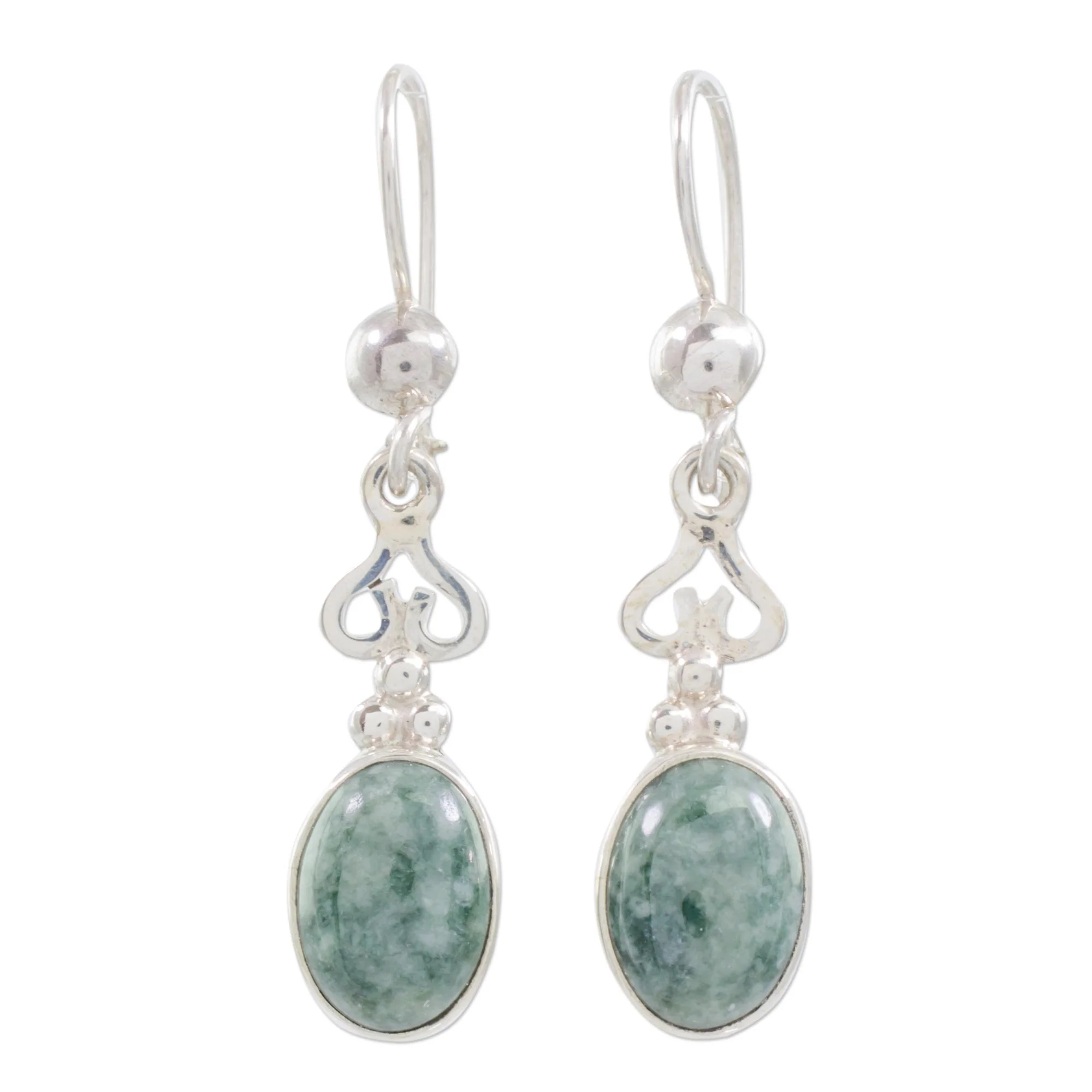 Love Poem Jade Dangle Earrings 925 Sterling Silver - Image 2