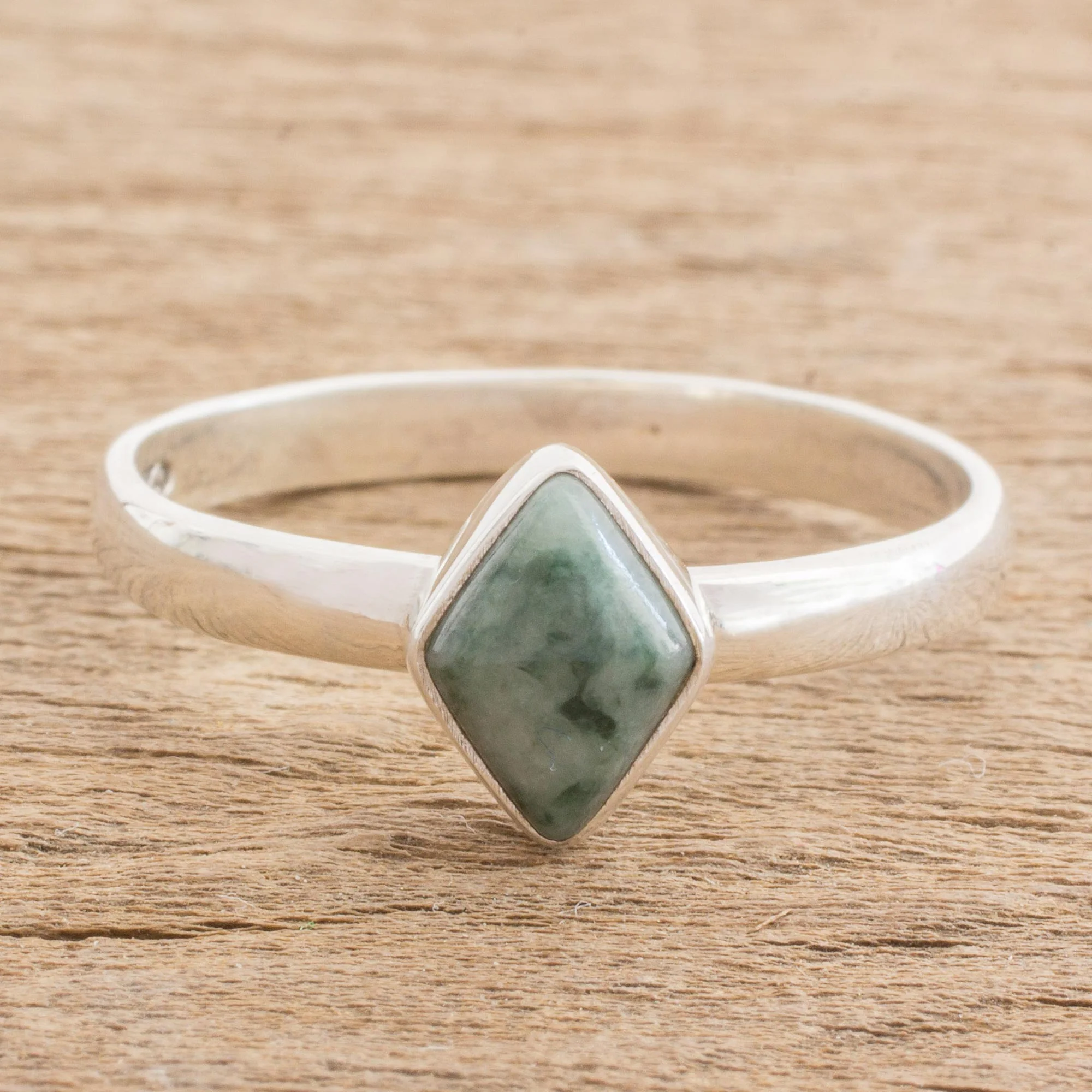 Love Rhombus in Green Green Rhombus Jade Single Stone Ring from Guatemala