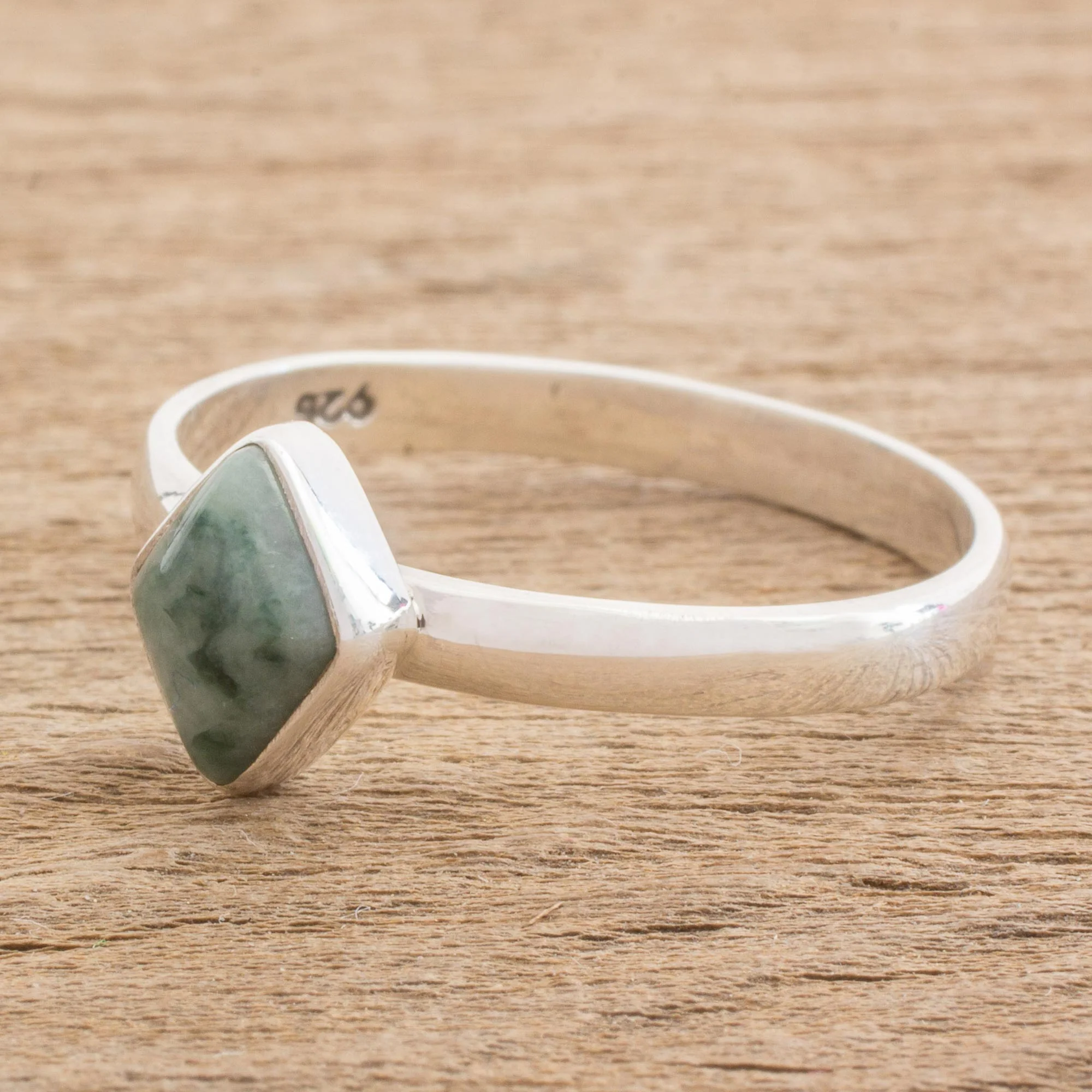 Love Rhombus in Green Green Rhombus Jade Single Stone Ring from Guatemala - Image 3